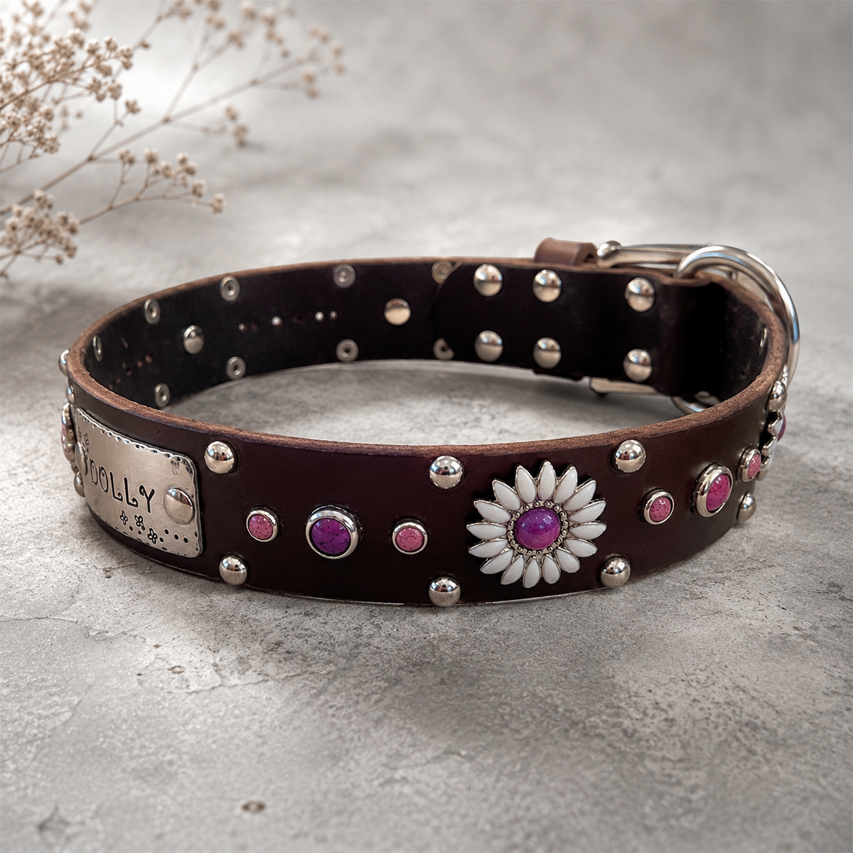 Daisy Leather Dog Collar – 1.5” Width