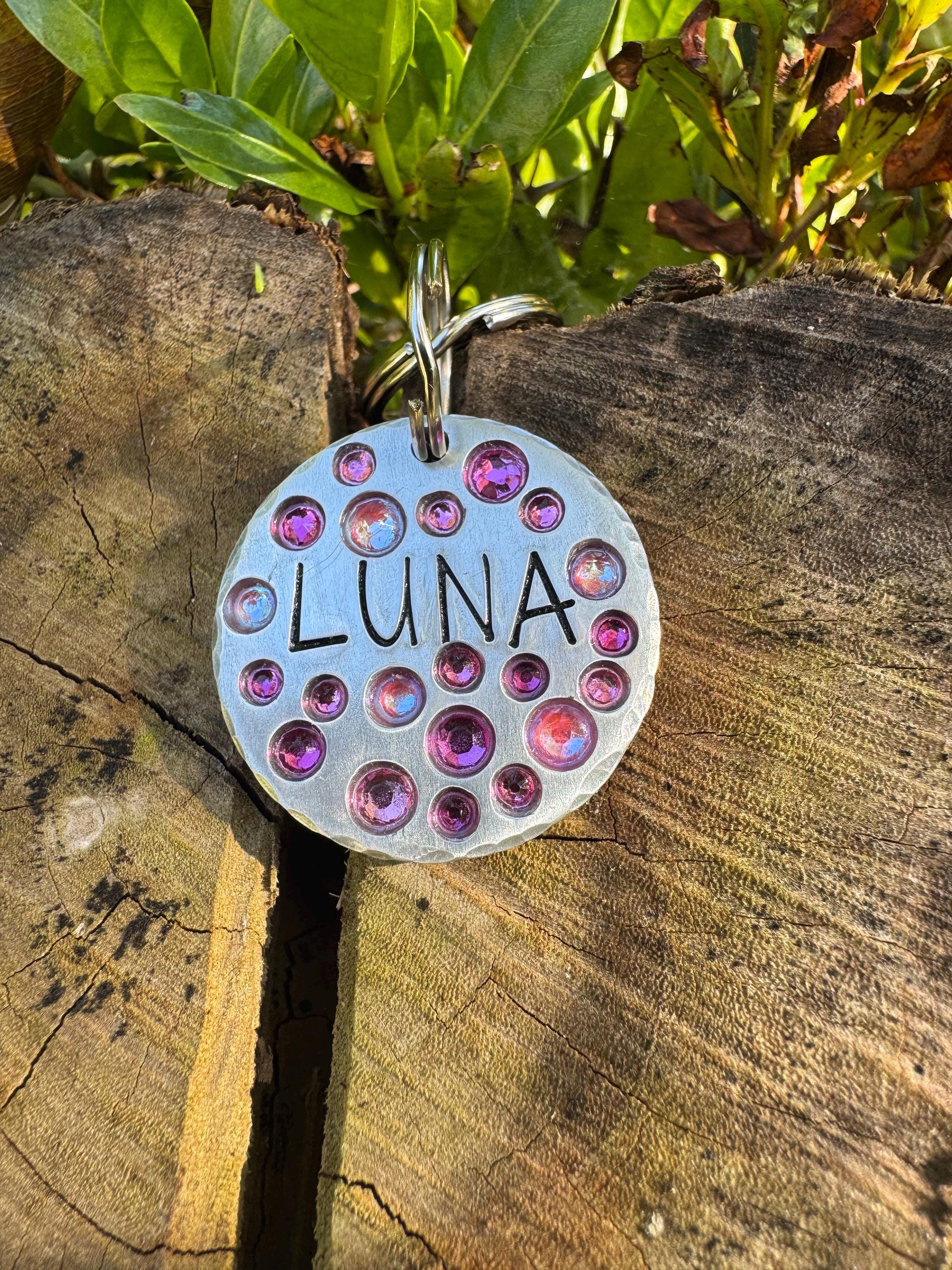 The Fancy Crystals Tag – Custom Hand Stamped Dog ID Tag with Swarovski Crystals