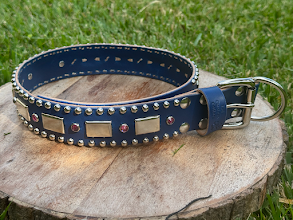 Attis Leather Dog Collar – 1.5" Crystal & Nickel Spots Statement Dog Collar with Personalized Nickel Nameplate