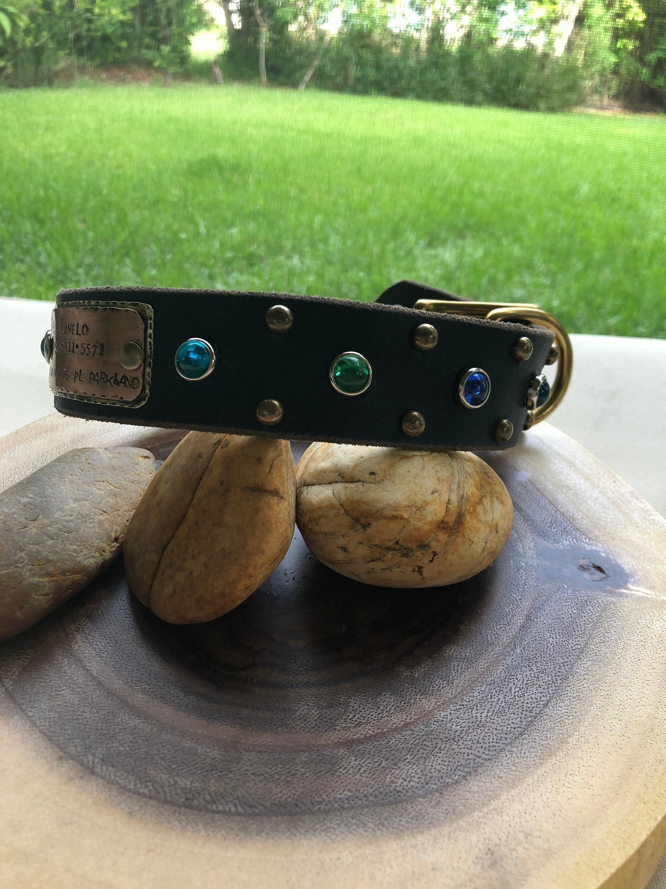 The Aurora Collar | 1.5" Jeweled Leather Dog Collar | Cabochon Collar | Large Dog Collar, Dog Lover Gift