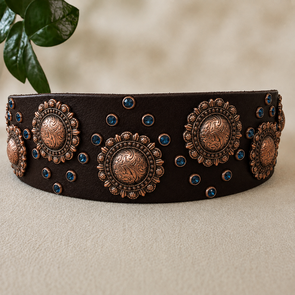 2" Berry Concho Swarovski Crystal Leather Dog Collar