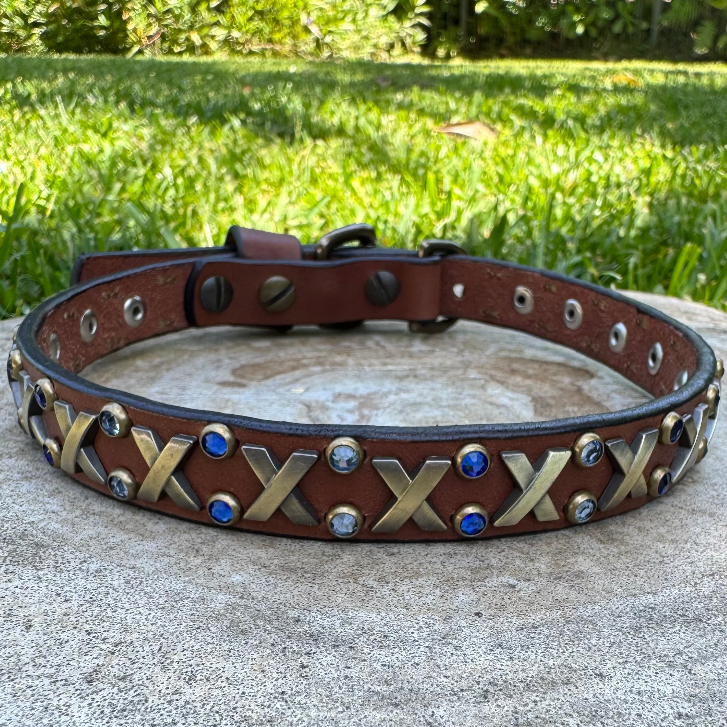 The Xcellent Collar – 3/4" | Handmade Leather Dog Collar with Premium Austrian & Czech Crystalsyes
