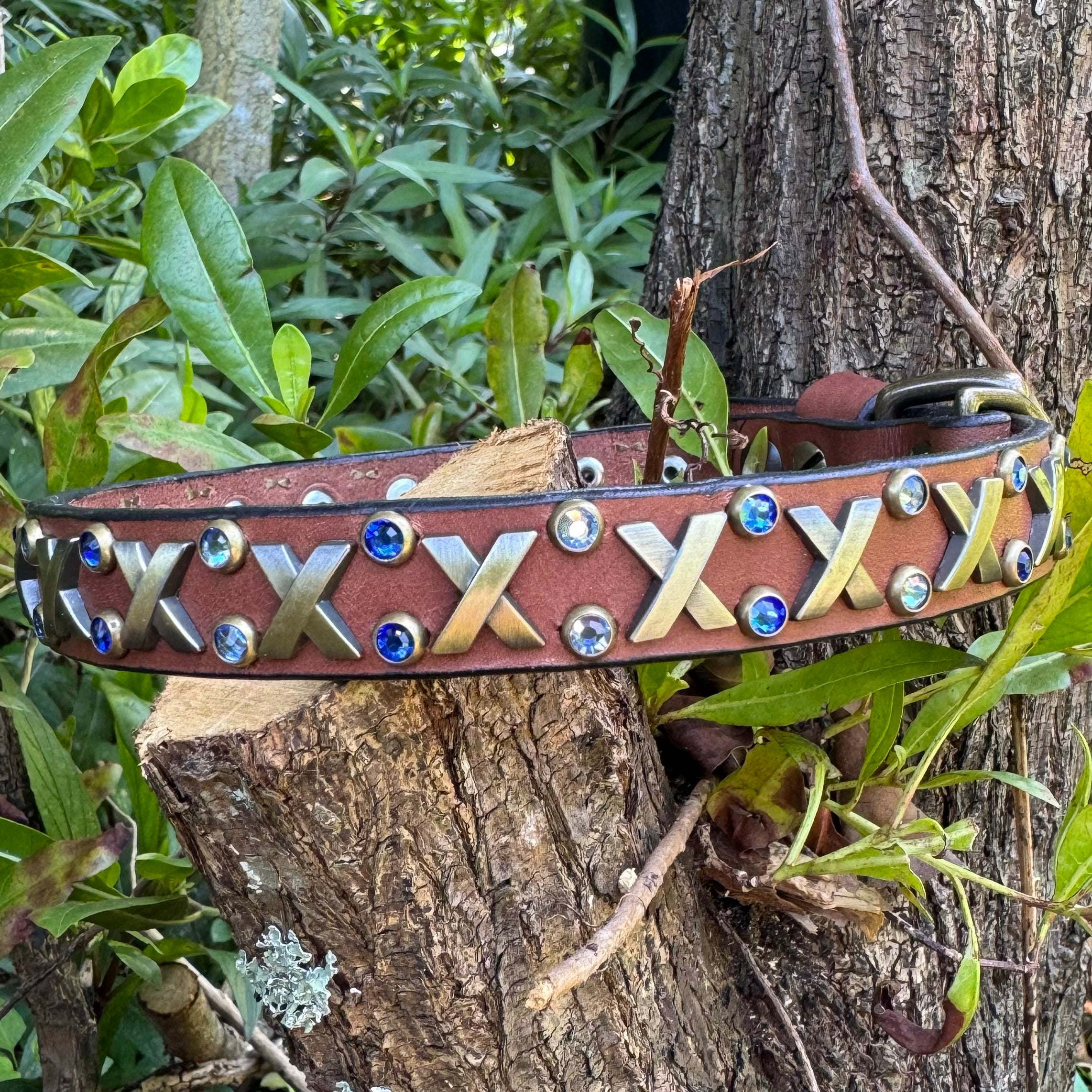 The Xcellent Collar – 3/4" | Handmade Leather Dog Collar with Premium Austrian & Czech Crystalsyes