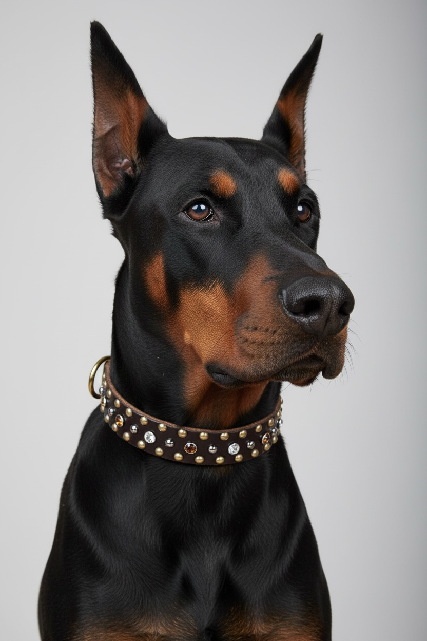 The Imperial – Studded Crystal Leather Dog Collar 1" | Brass & Nickel Hardware | Handmade Luxury