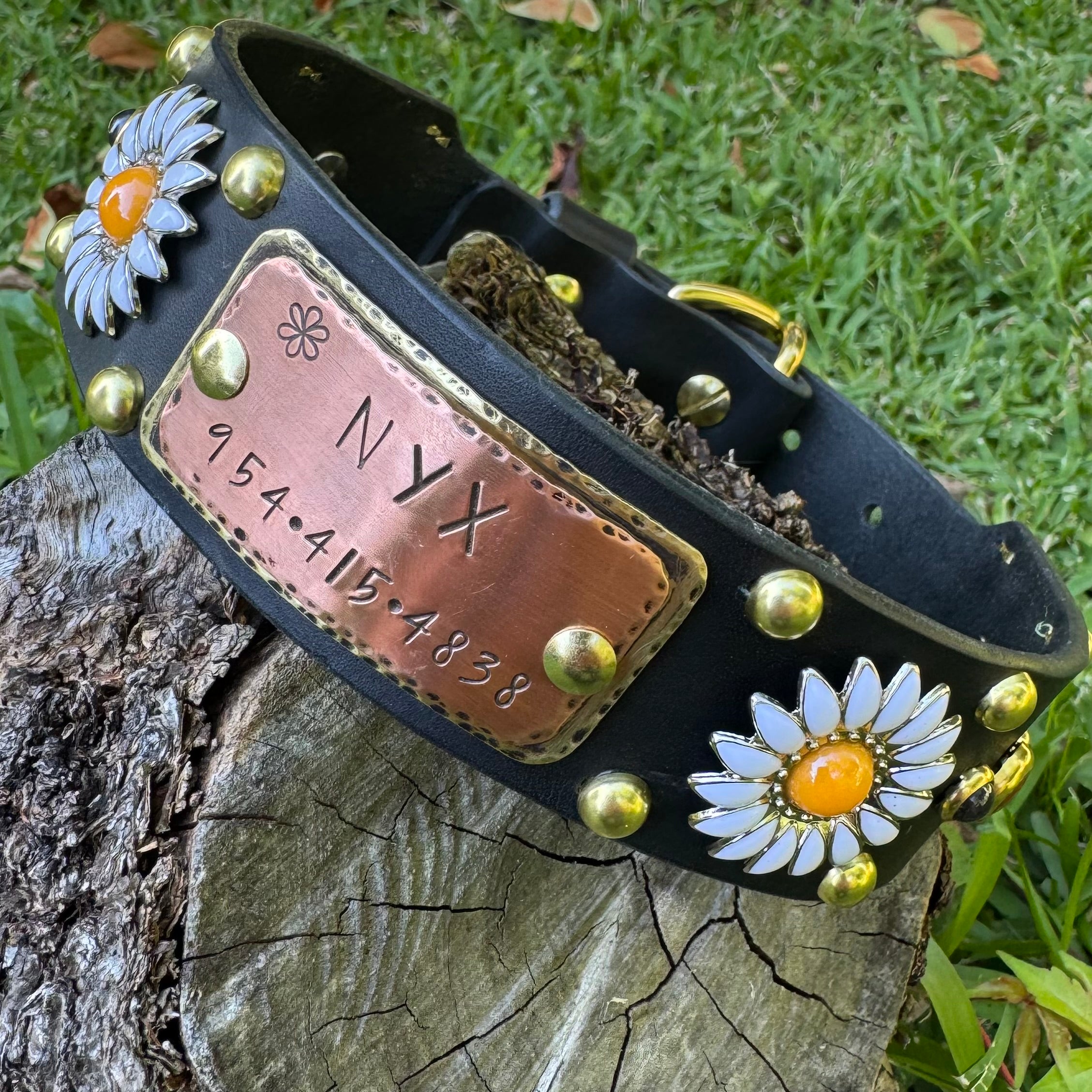 Daisy Leather Dog Collar – 1.5” Width