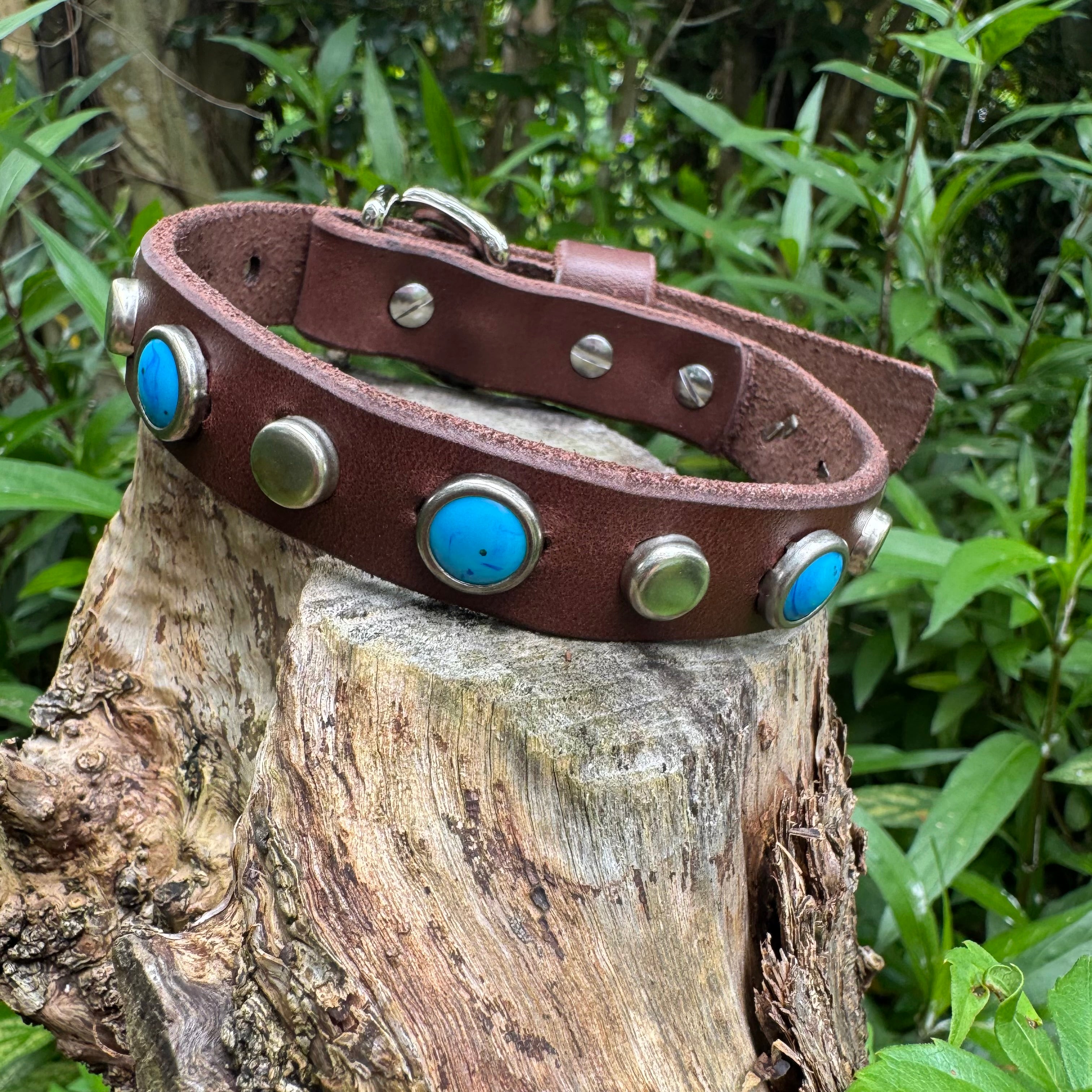 The Sedona – Turquoise Leather Dog Collar | Handmade 3/4" | Lei Custom Collars
