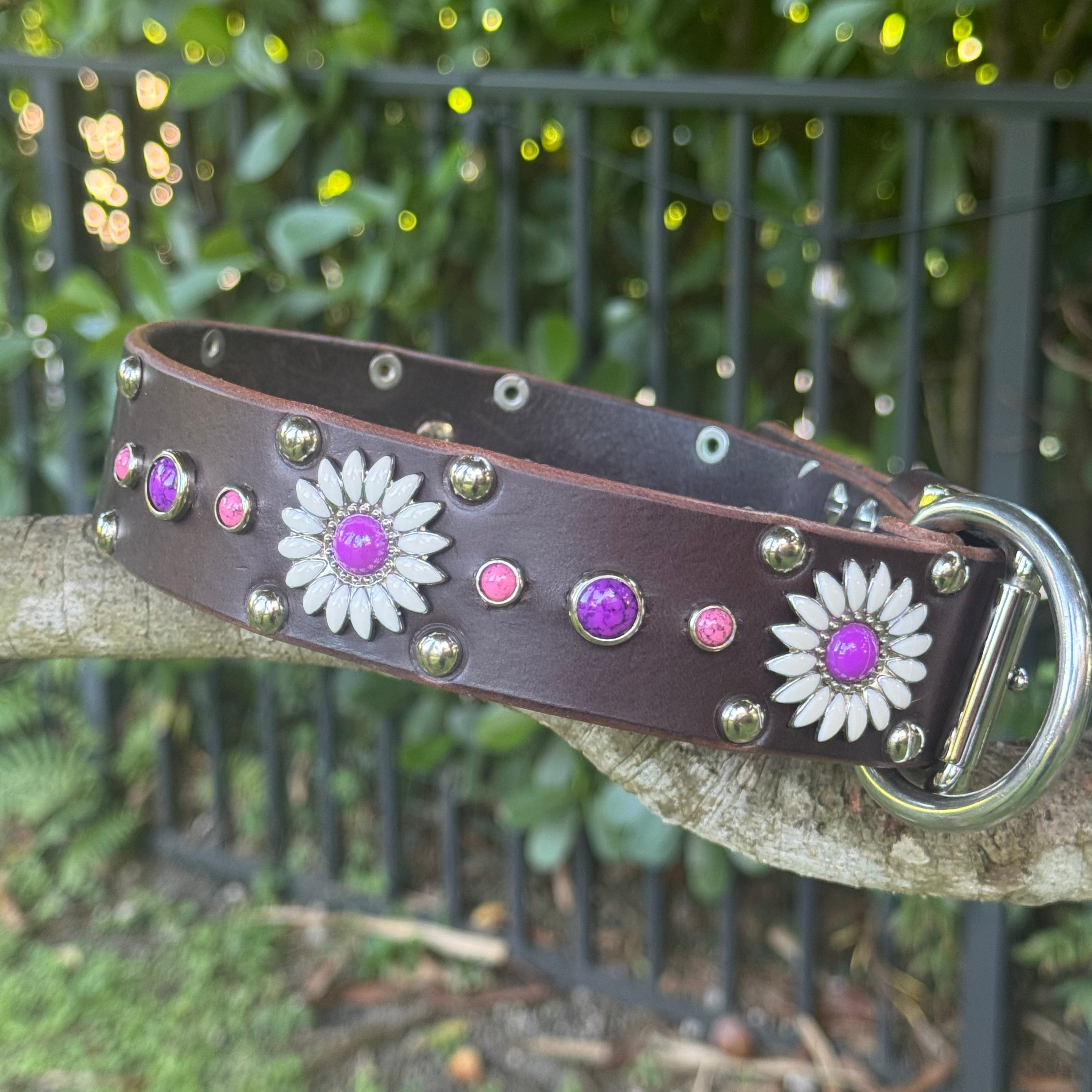 Daisy Leather Dog Collar – 1.5” Width