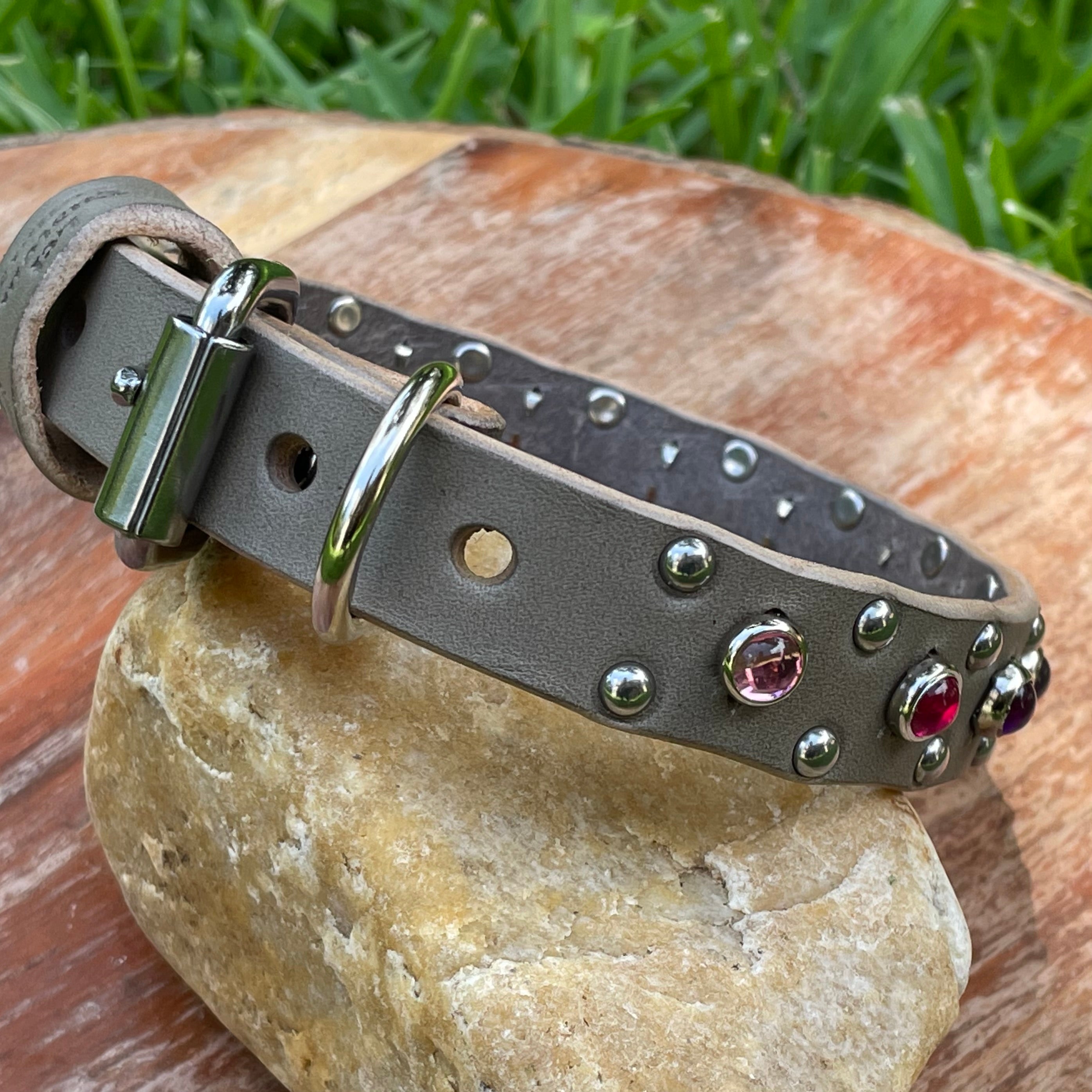 The Aurora Collar | Jeweled Leather Dog Collar 3/4" | Custom Crystal & Cabochon Collar for Small Dogs, Girl Dog Collar