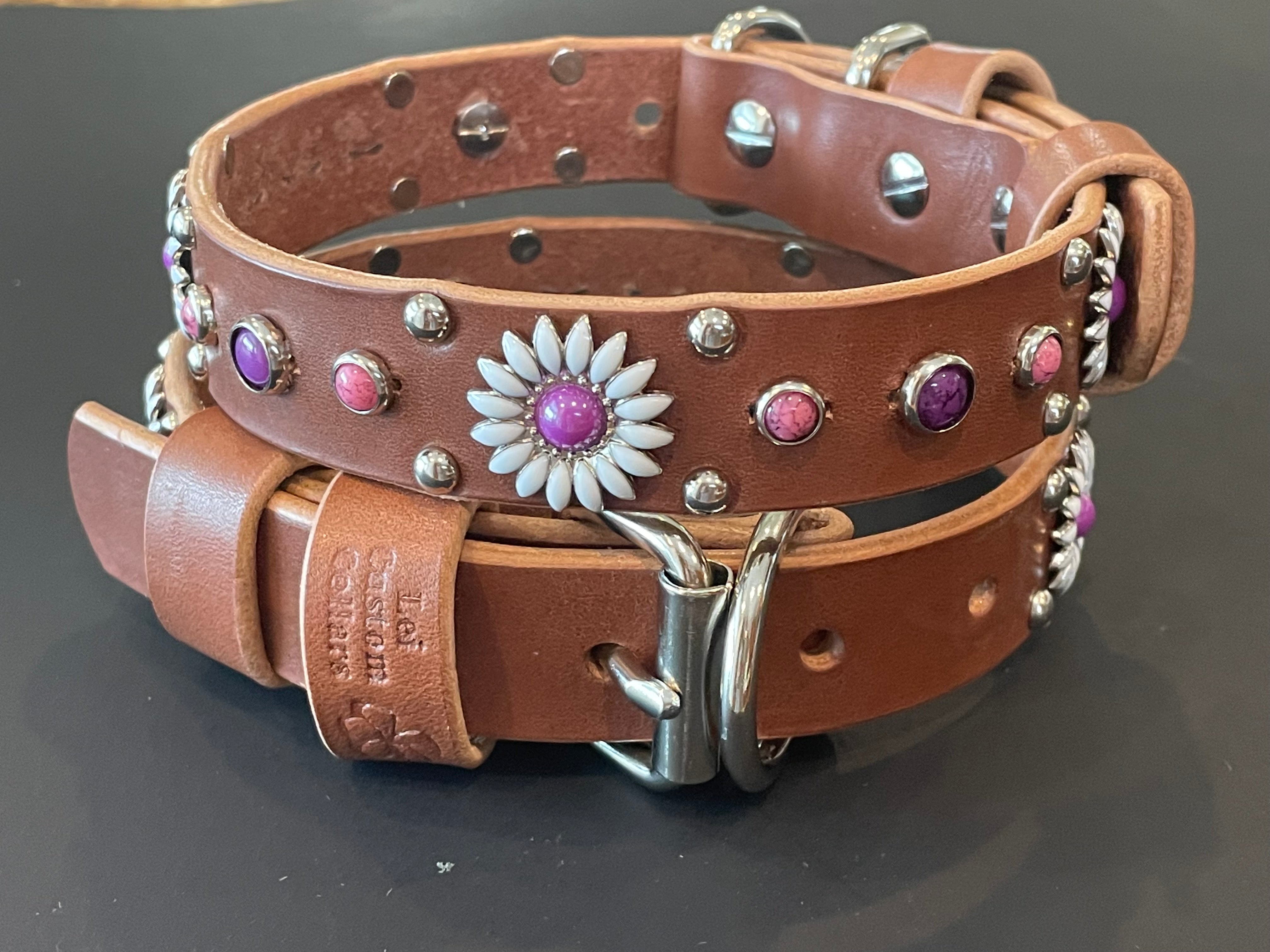 Daisy Leather Dog Collar – 1.5” Width