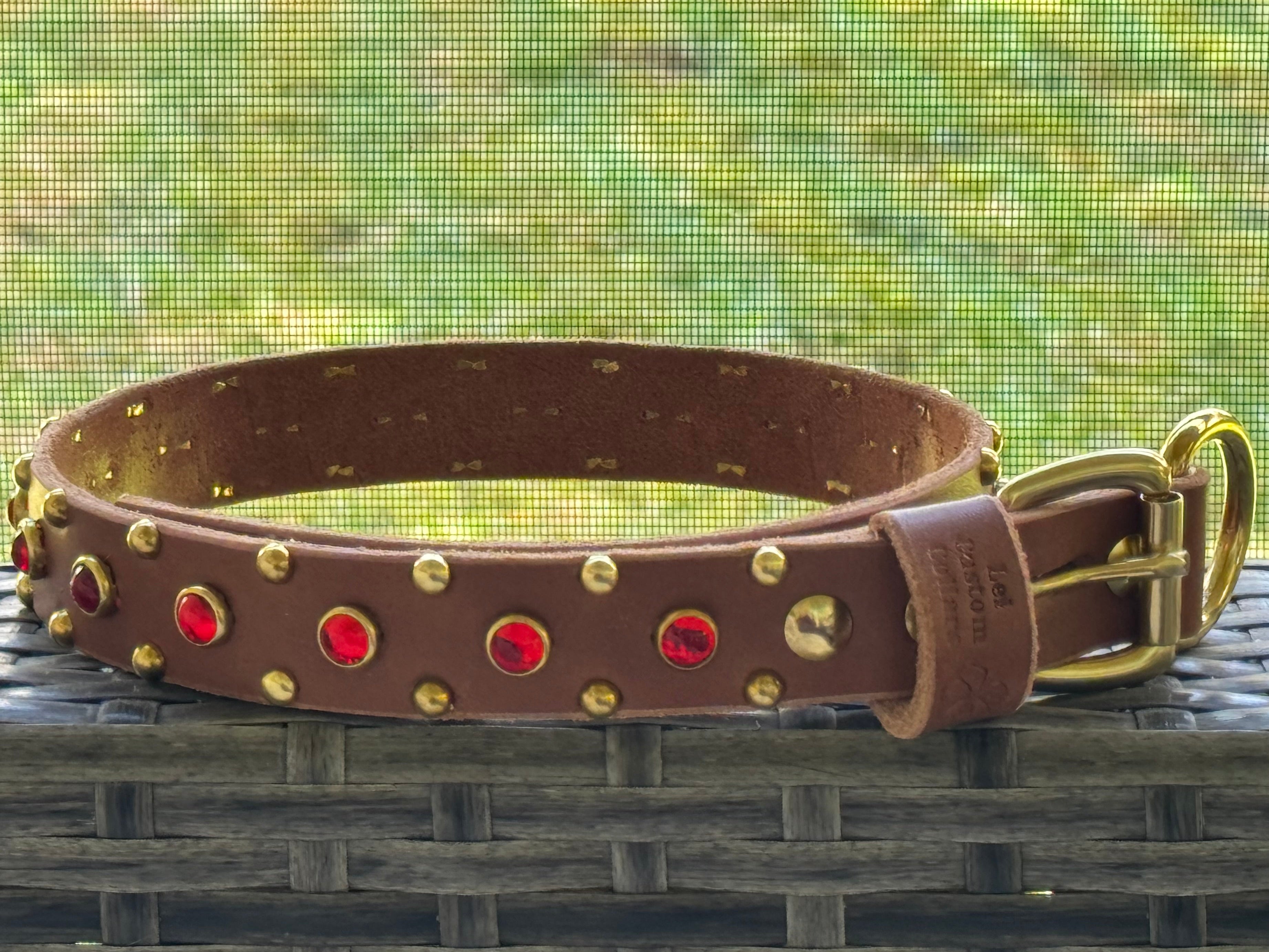 The Aurora Collar | 1" Jeweled Leather Dog Collar | Cabochon Collar | Girl Luxury Dog Collar, Dog Lover Gift