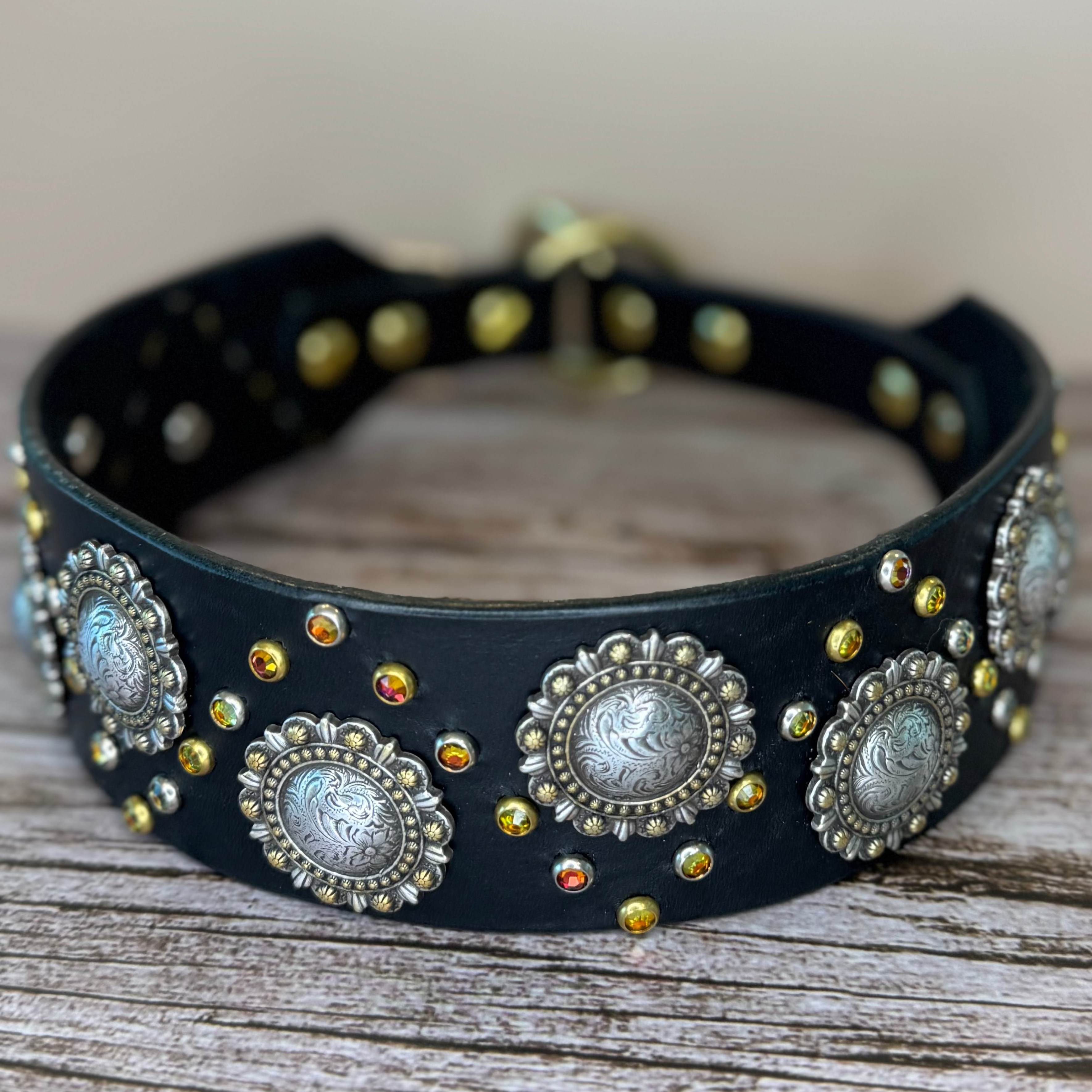 2" Berry Concho Swarovski Crystal Leather Dog Collar