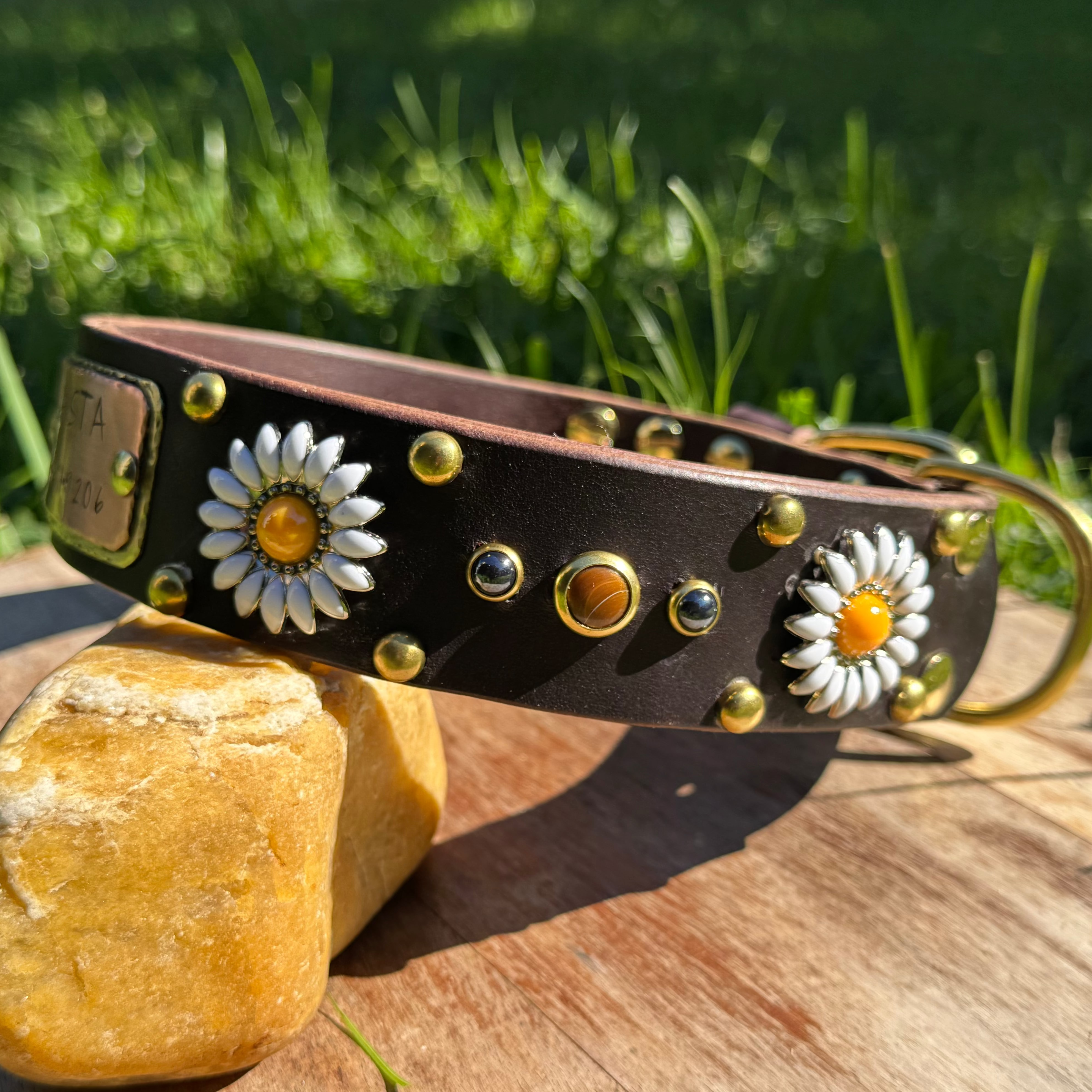 Daisy Leather Dog Collar – 1.5” Width