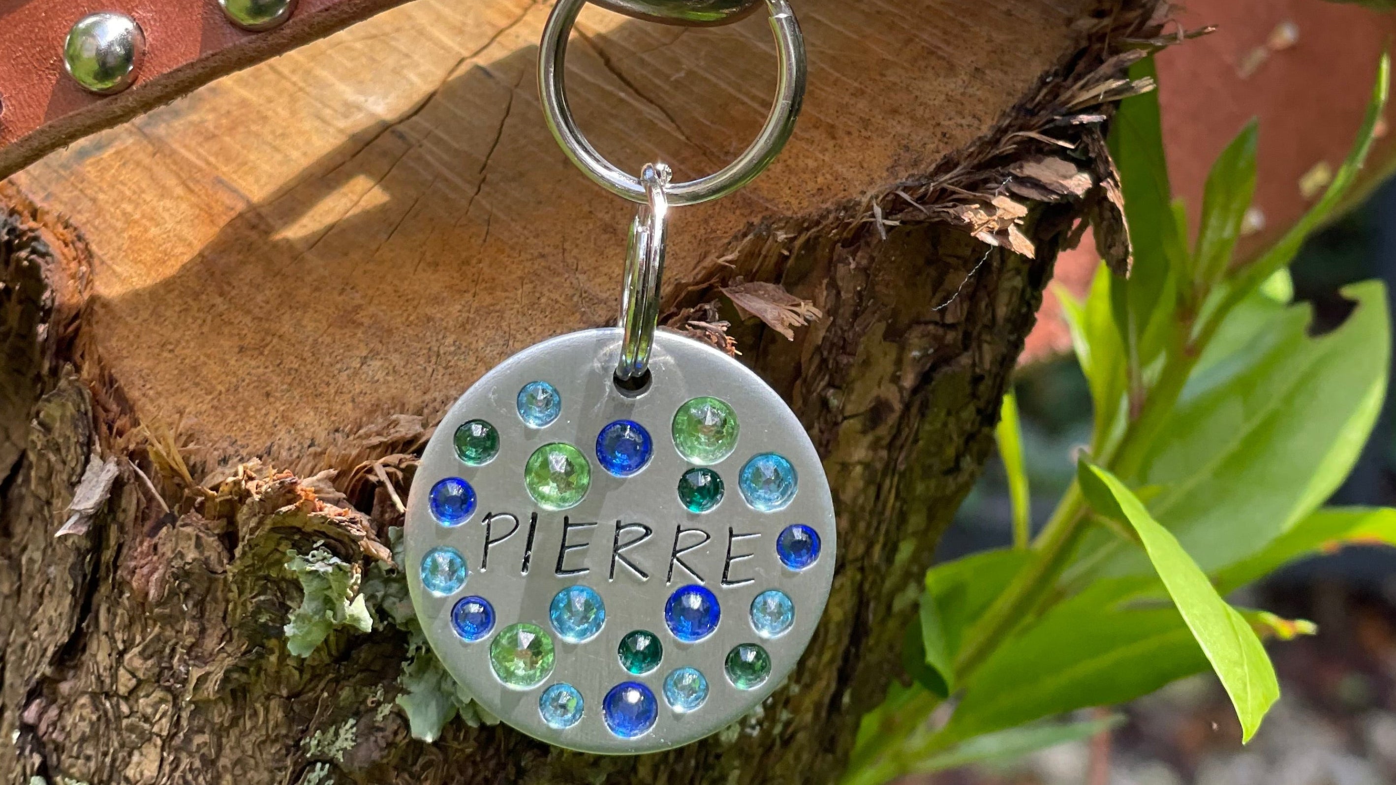The Fancy Crystals Tag – Custom Hand Stamped Dog ID Tag with Czech & Austrian Crystals