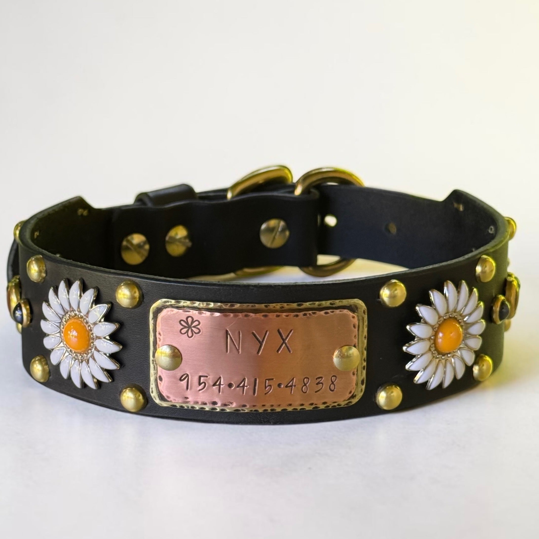 Daisy Leather Dog Collar – 1.5” Width