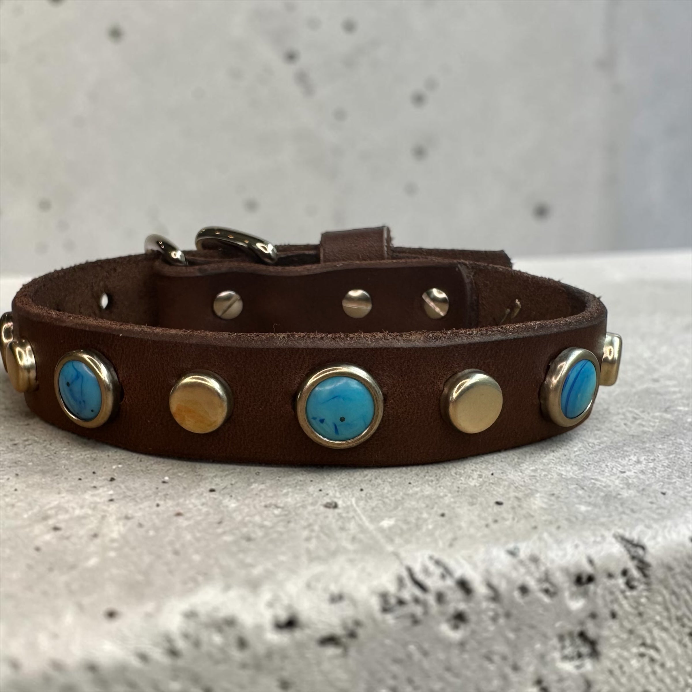 The Sedona – Turquoise Leather Dog Collar | Handmade 3/4" | Lei Custom Collars