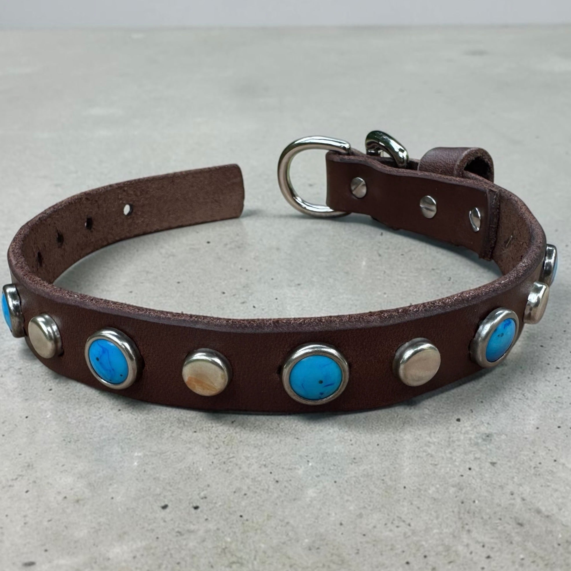 The Sedona – Turquoise Leather Dog Collar | Handmade 3/4" | Lei Custom Collars