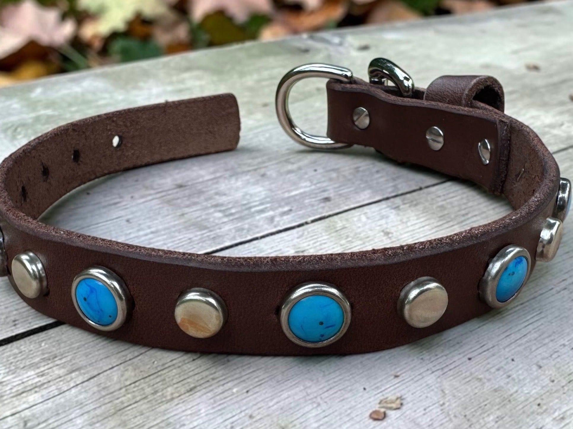 The Sedona – Turquoise Leather Dog Collar | Handmade 3/4" | Lei Custom Collars