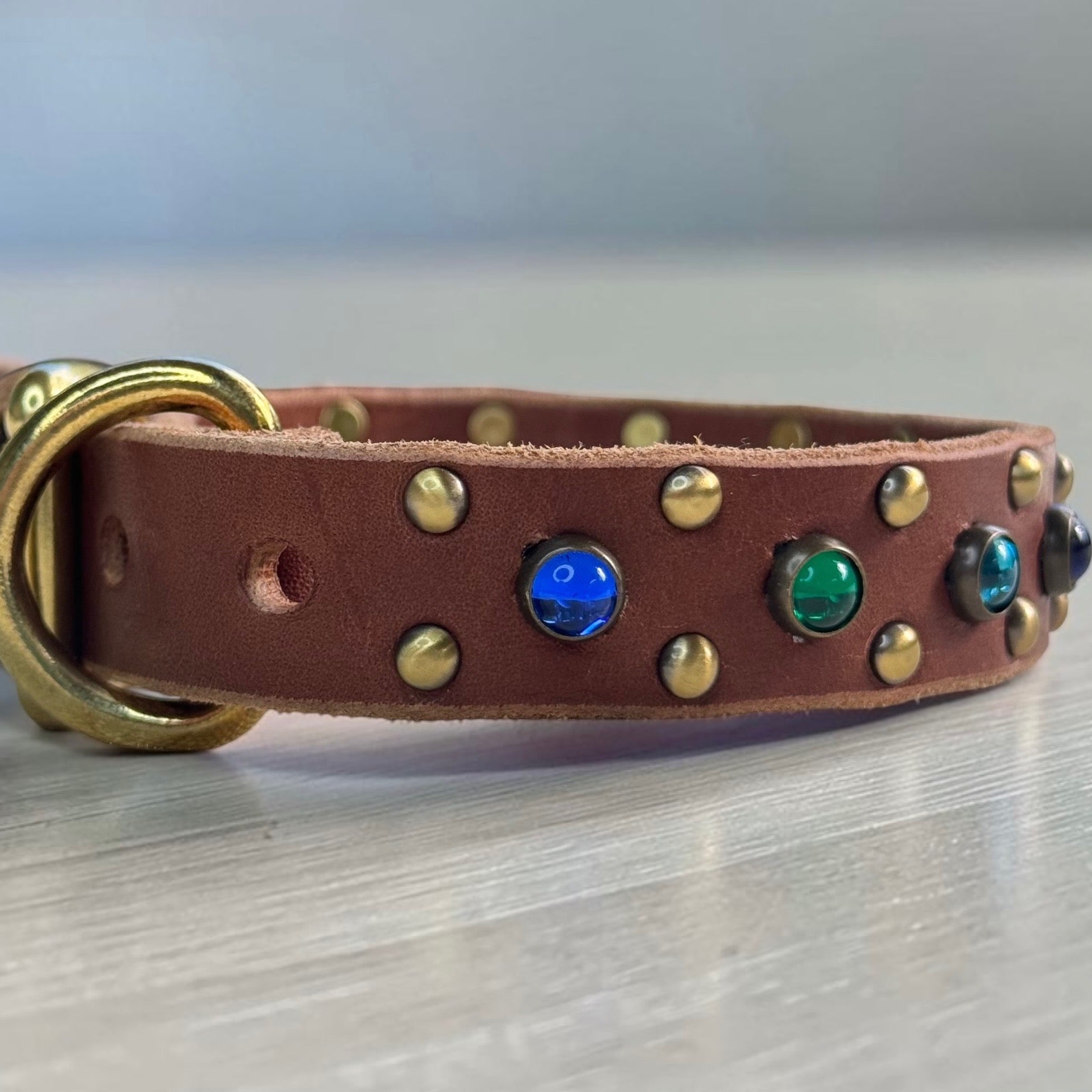 The Aurora Collar | 1" Jeweled Leather Dog Collar | Cabochon Collar | Girl Luxury Dog Collar, Dog Lover Gift