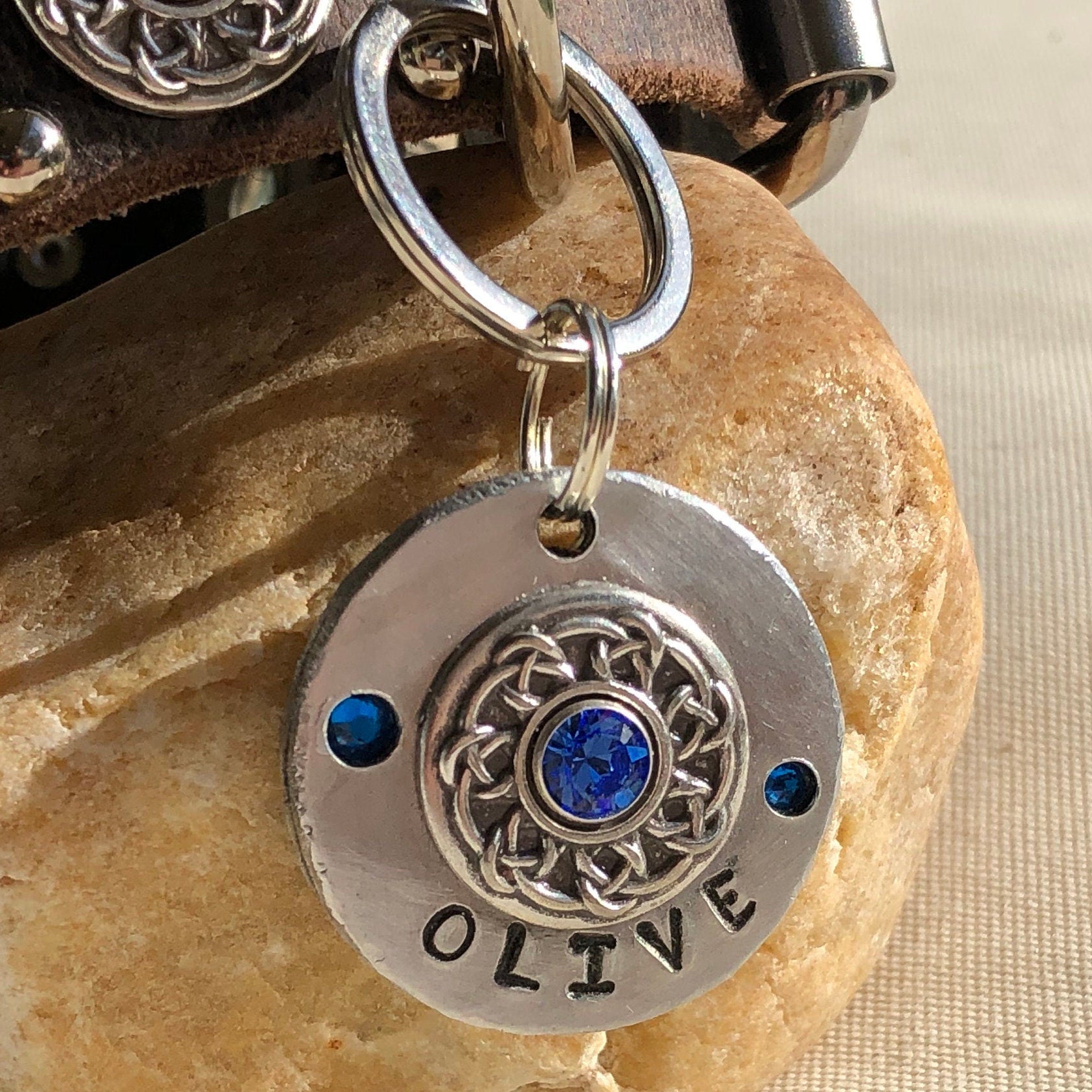 Custom Personalized Swarovski Crystal Dog Tag | Handmade Pet ID Name Tag, Large Personalized Tag, Backpack Identification