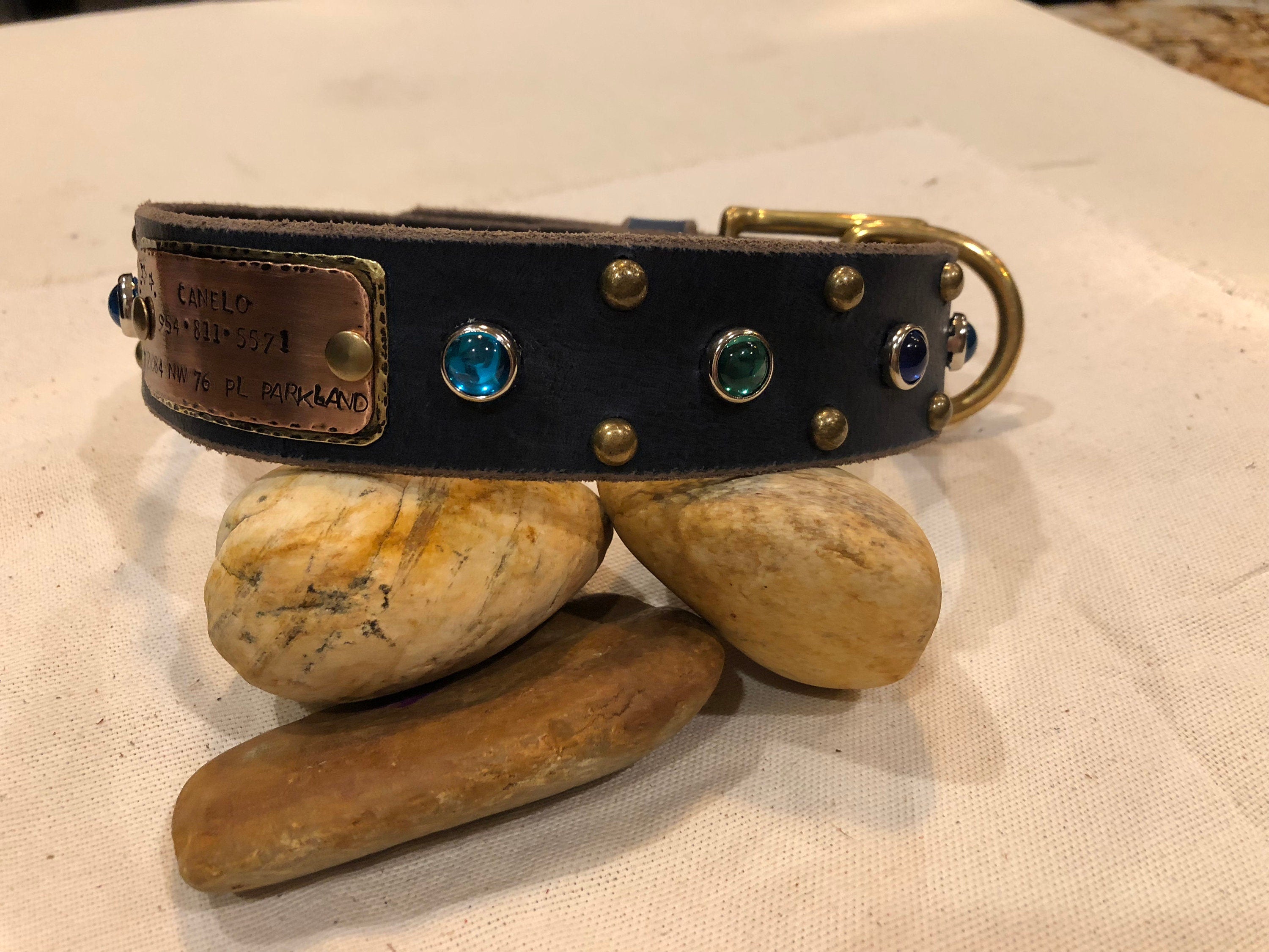 The Aurora Collar | 1.5" Jeweled Leather Dog Collar | Cabochon Collar | Large Dog Collar, Dog Lover Gift