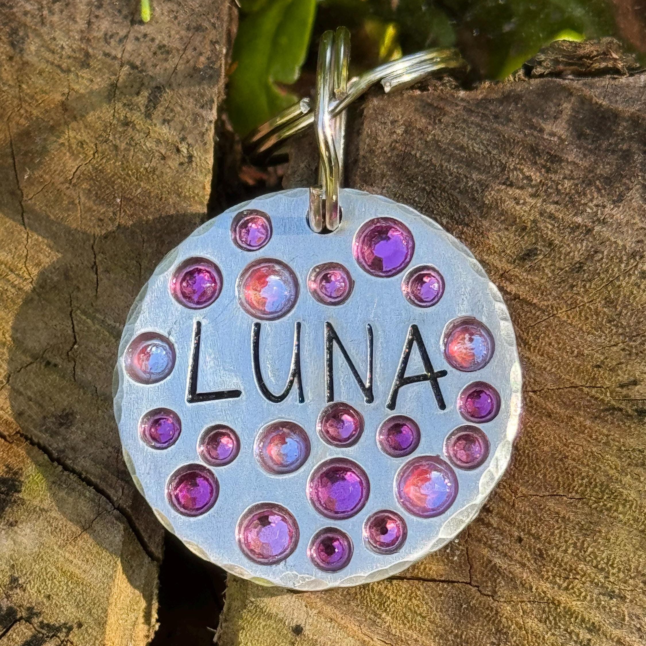 The Fancy Crystals Tag – Custom Hand Stamped Dog ID Tag with Swarovski Crystals