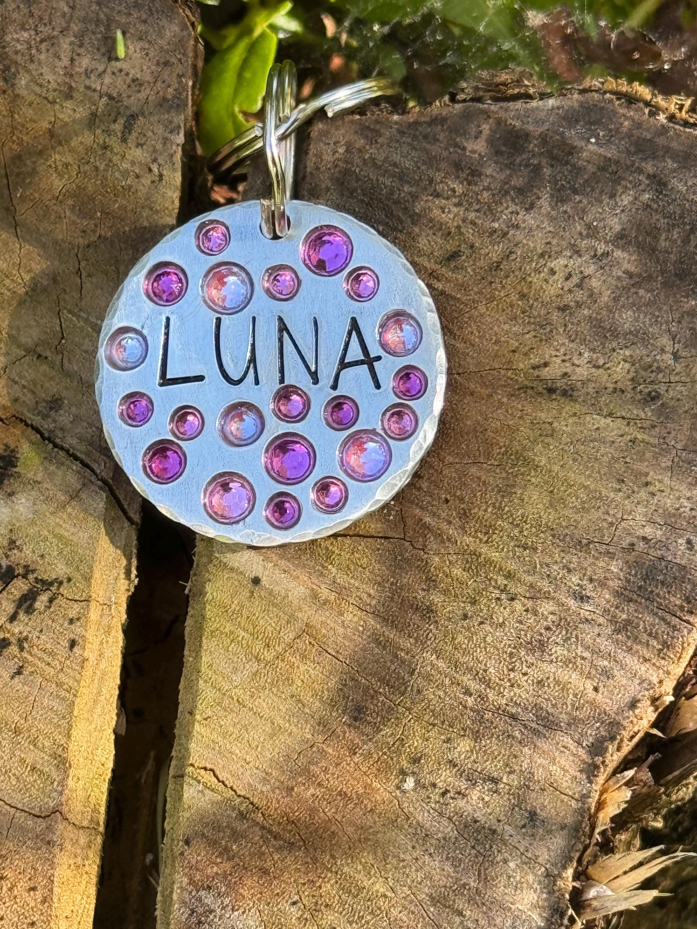 The Fancy Crystals Tag – Custom Hand Stamped Dog ID Tag with Swarovski Crystals
