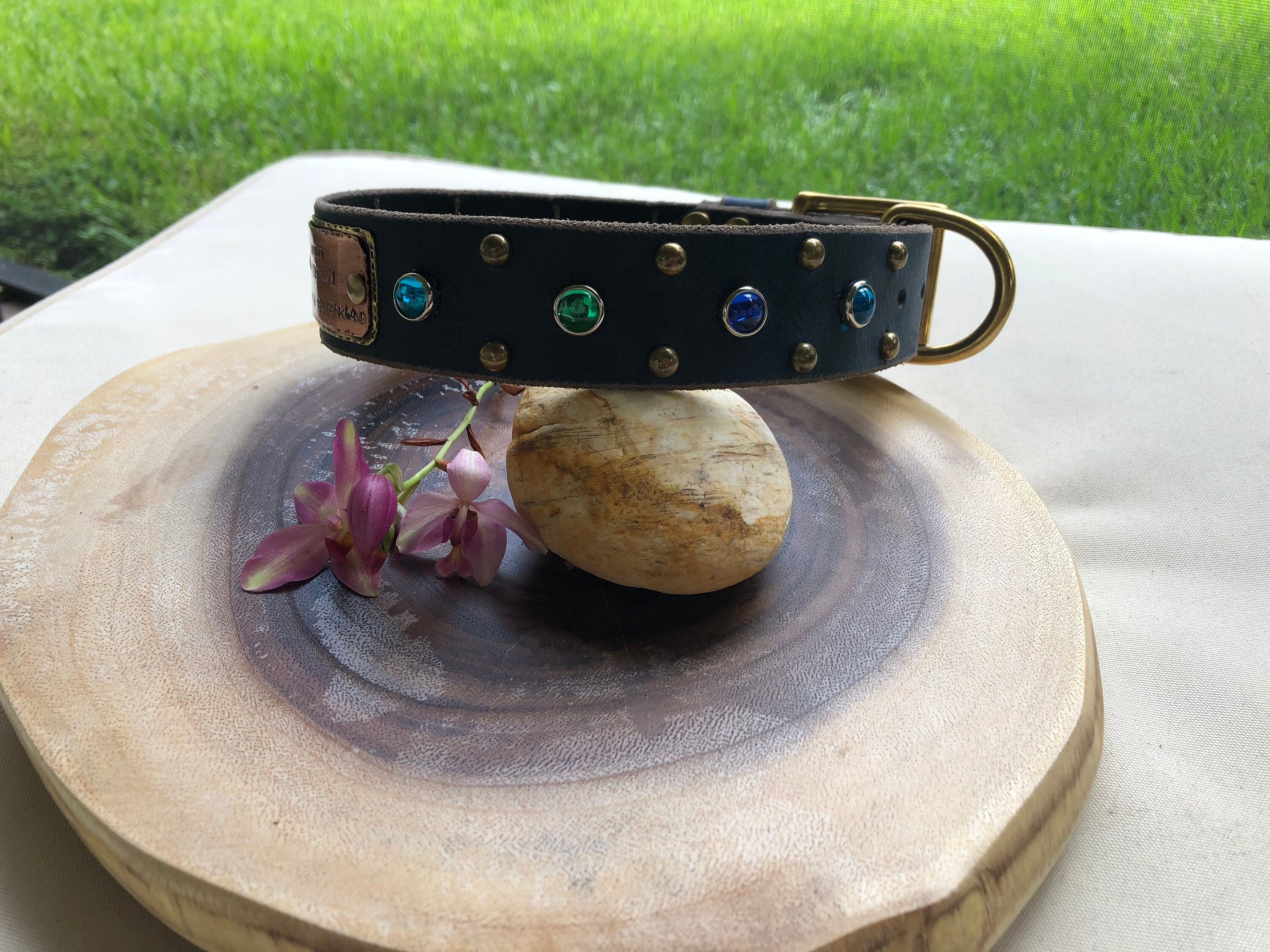 The Aurora Collar | 1.5" Jeweled Leather Dog Collar | Cabochon Collar | Large Dog Collar, Dog Lover Gift