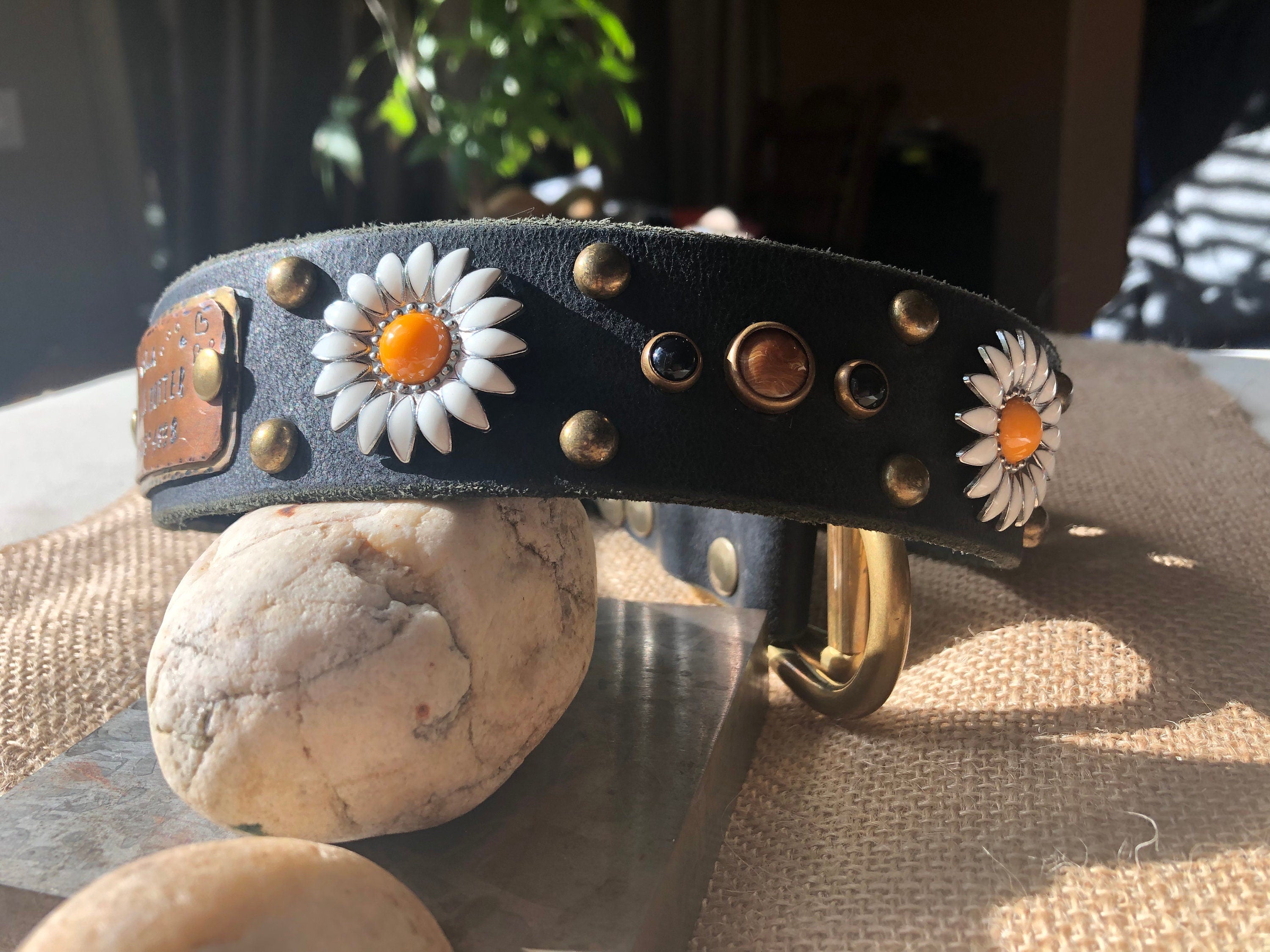 Daisy Leather Dog Collar – 1.5” Width