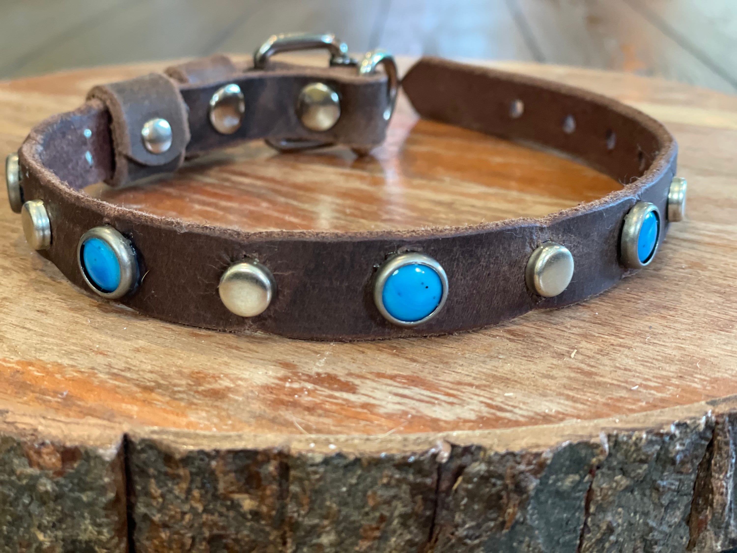 The Sedona – Turquoise Leather Dog Collar | Handmade 3/4" | Lei Custom Collars