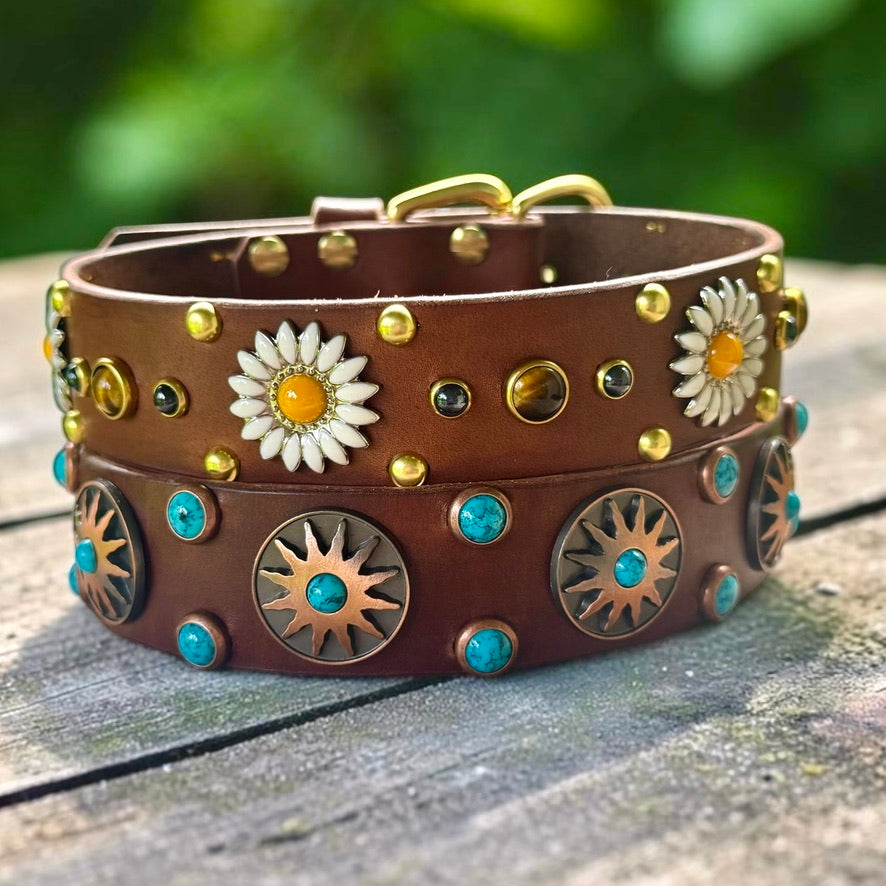 Daisy Leather Dog Collar – 1.5” Width