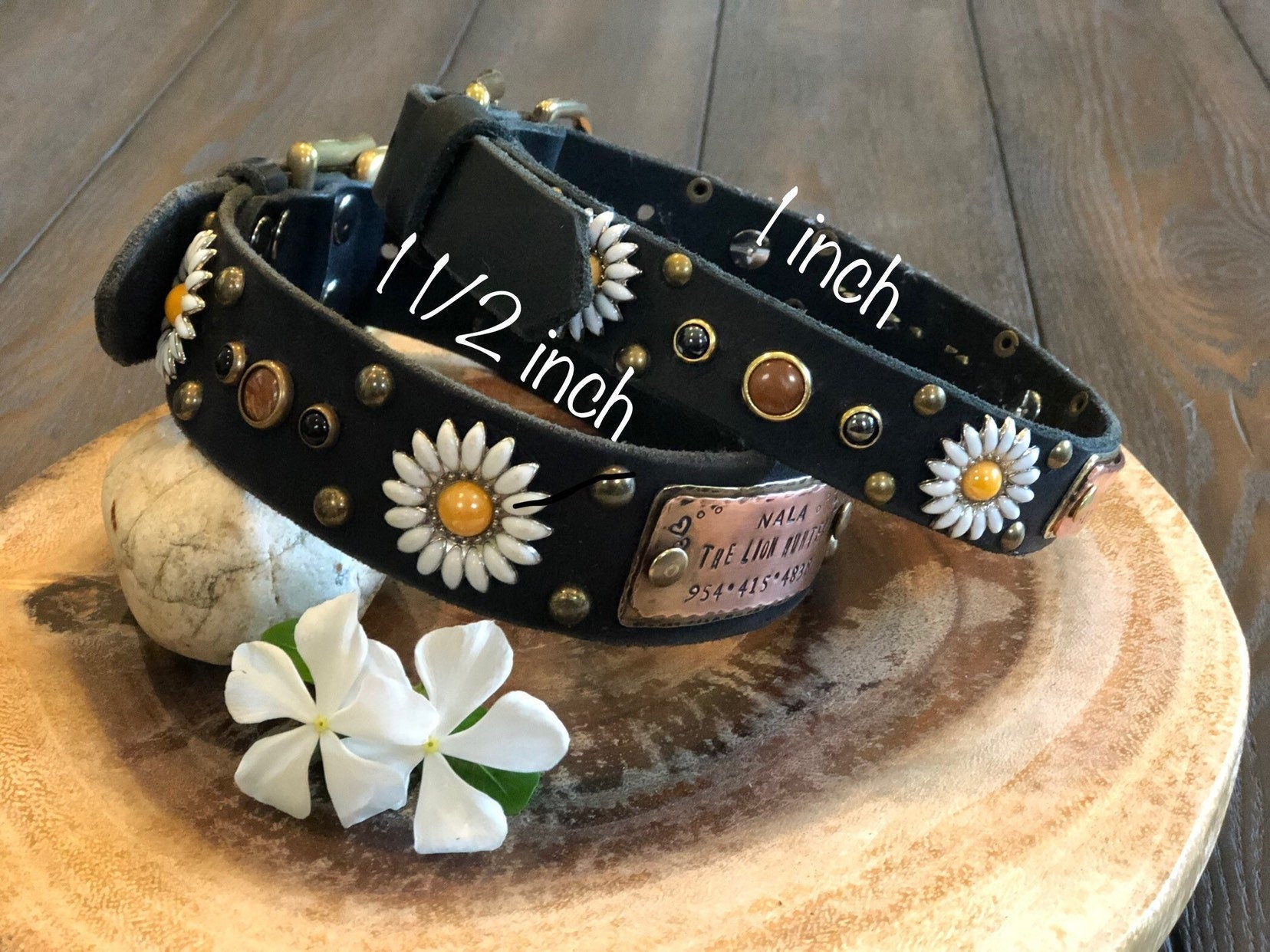 Daisy Leather Dog Collar – 1.5” Width