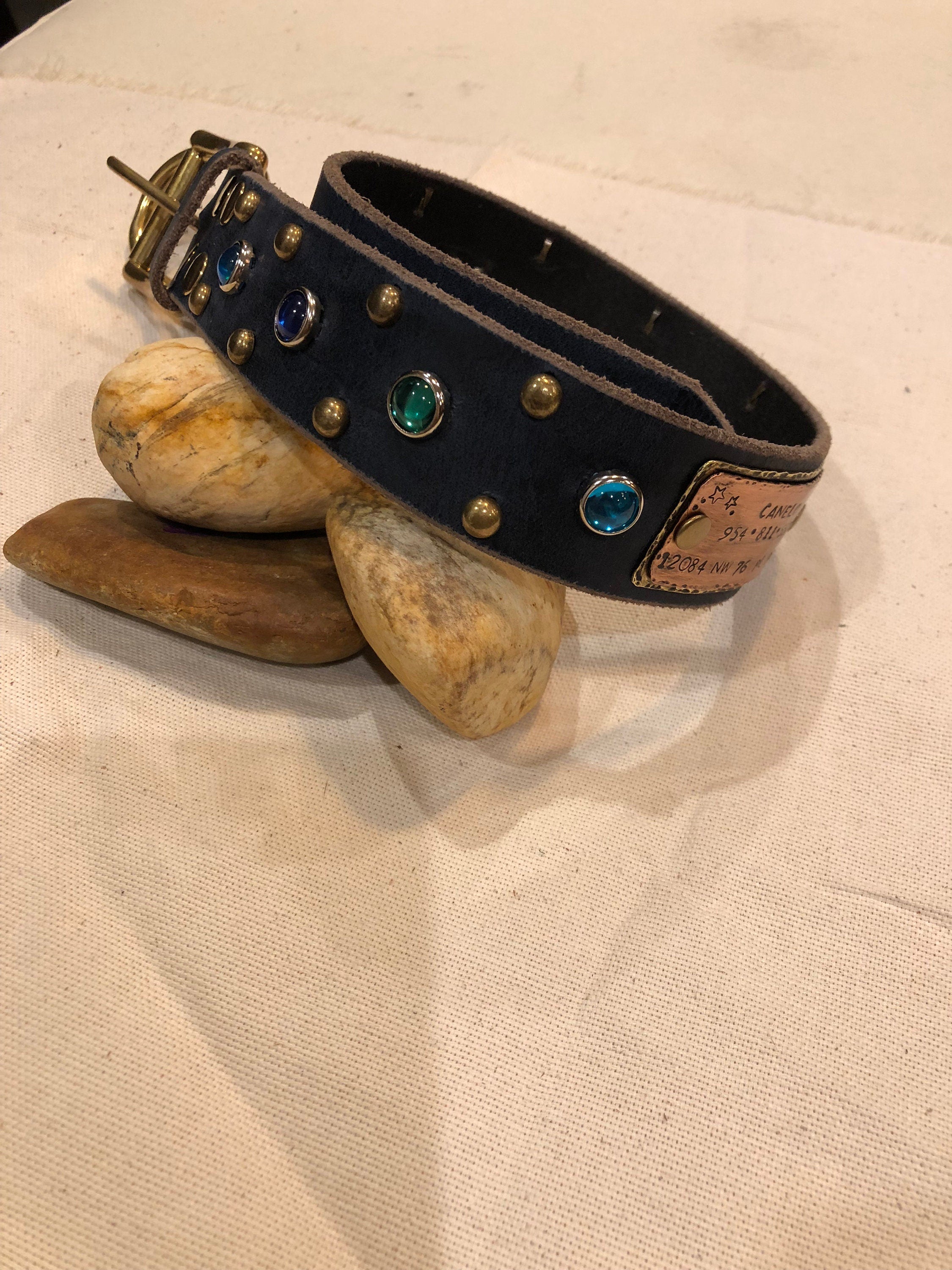 The Aurora Collar | 1.5" Jeweled Leather Dog Collar | Cabochon Collar | Large Dog Collar, Dog Lover Gift