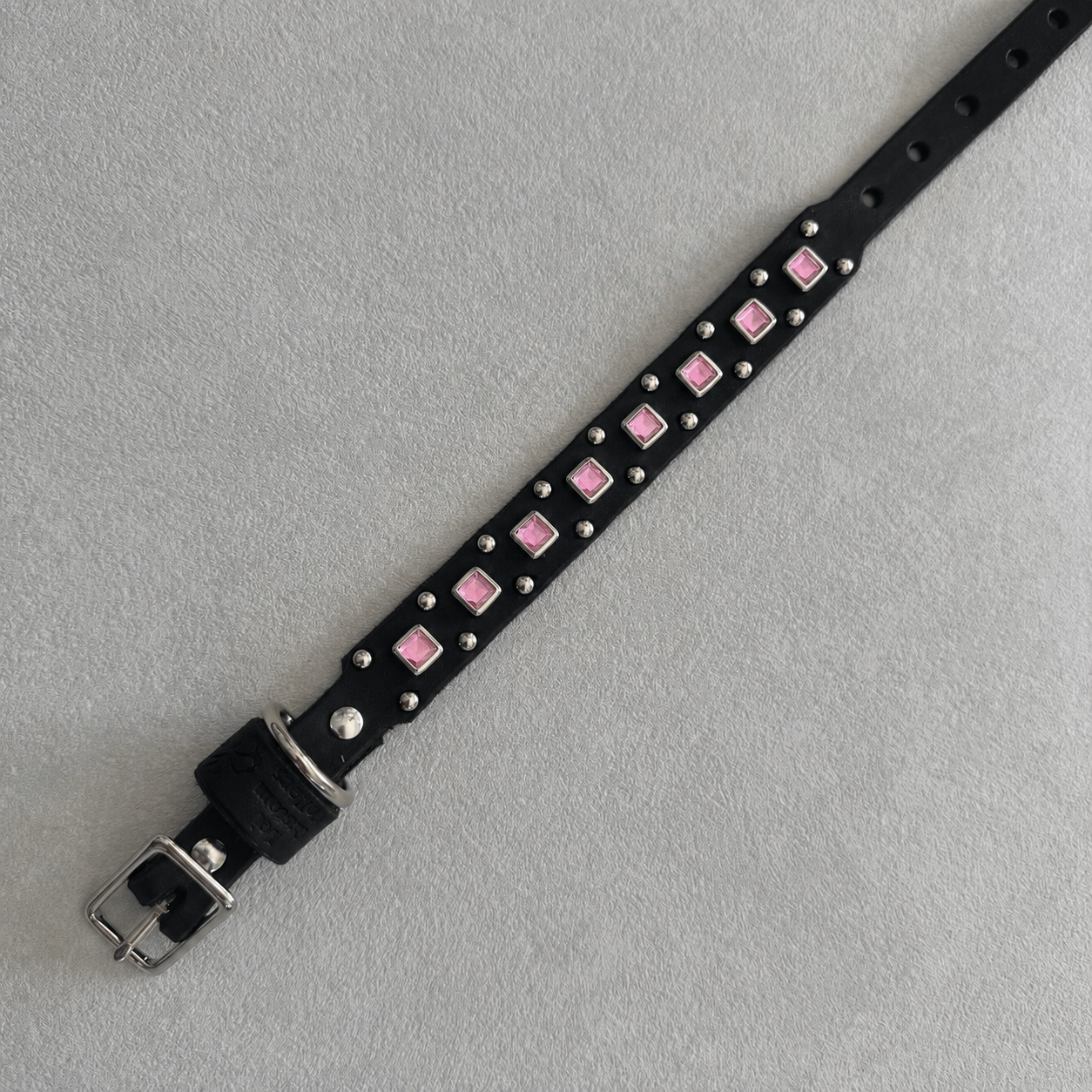 Baryte Square Jewel Leather Dog Collar – 3/4" Small Dog Collar with Nickel Nameplate