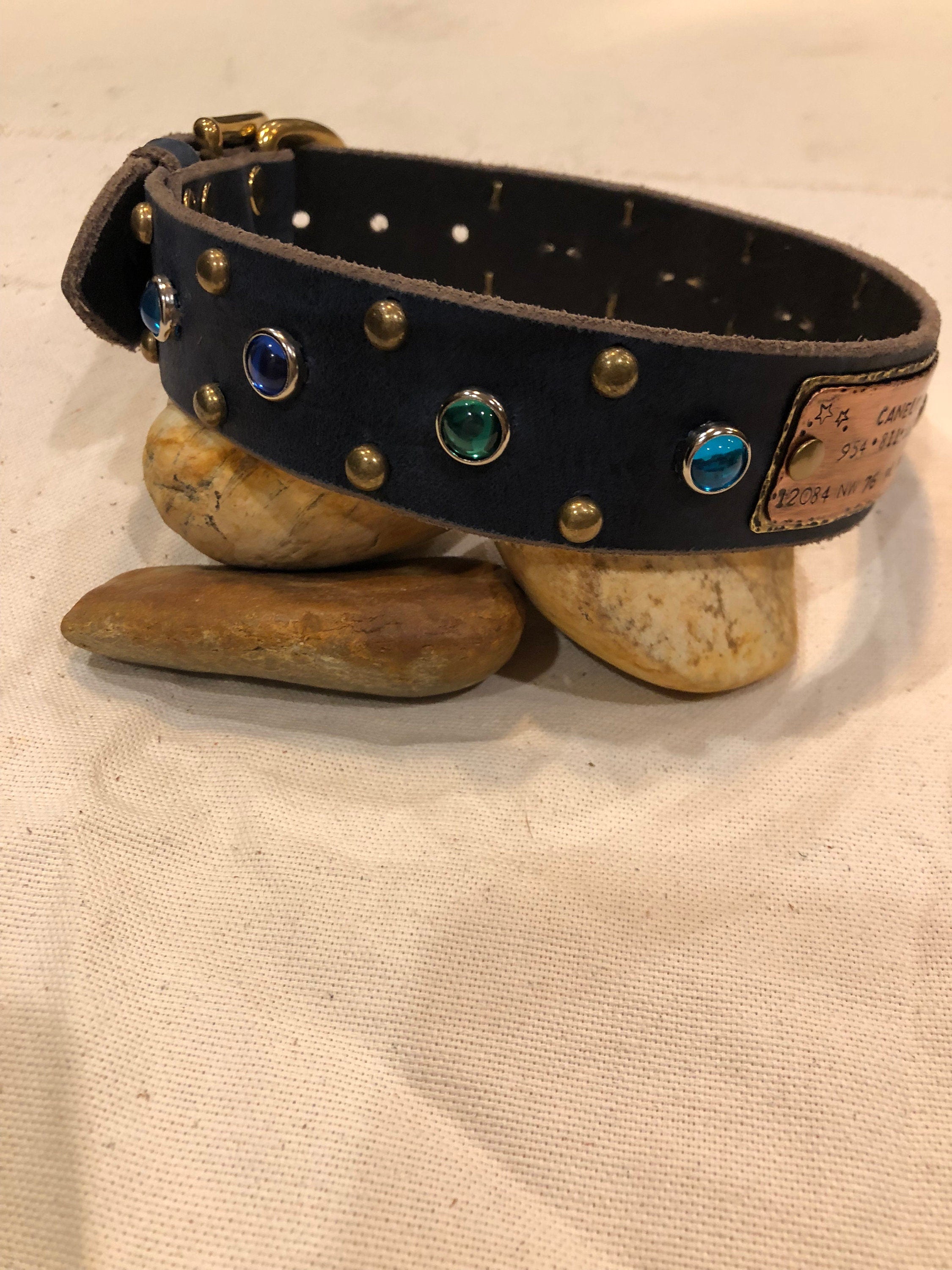 The Aurora Collar | 1.5" Jeweled Leather Dog Collar | Cabochon Collar | Large Dog Collar, Dog Lover Gift