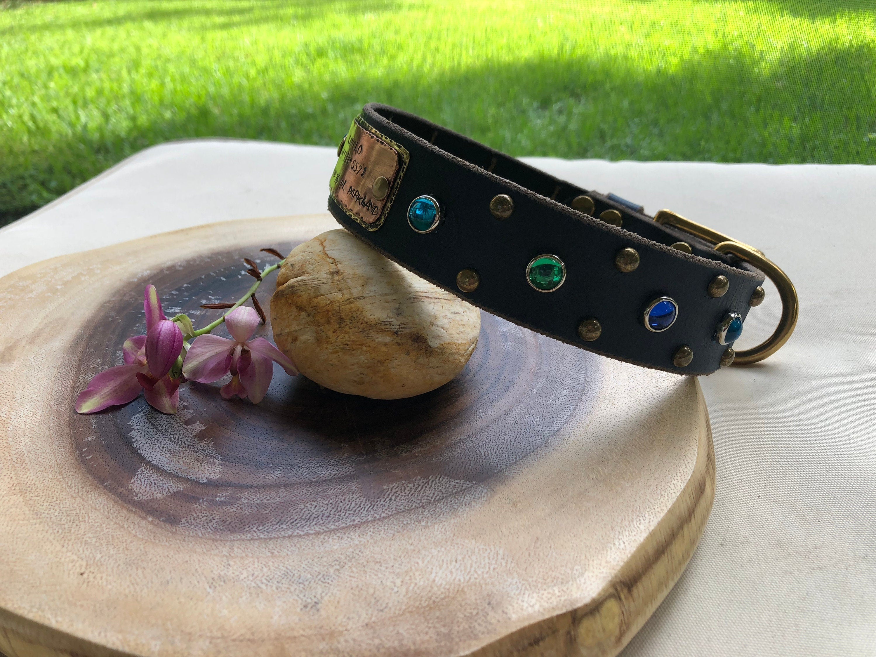 The Aurora Collar | 1.5" Jeweled Leather Dog Collar | Cabochon Collar | Large Dog Collar, Dog Lover Gift