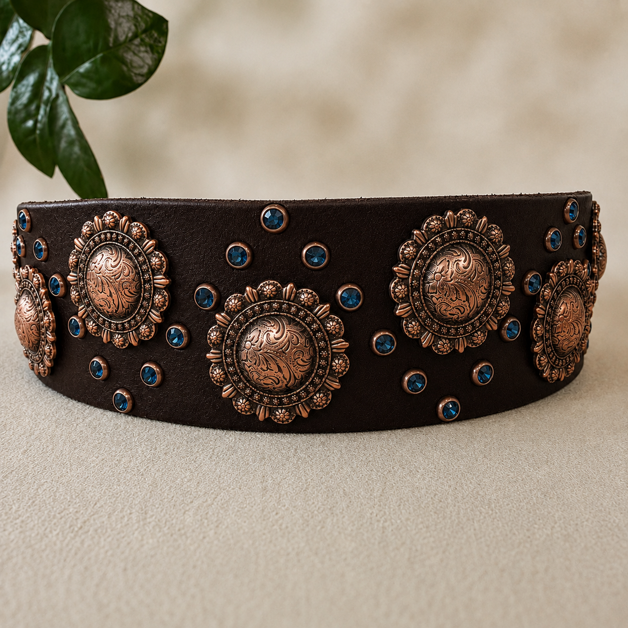 2" Berry Concho Swarovski Crystal Leather Dog Collar