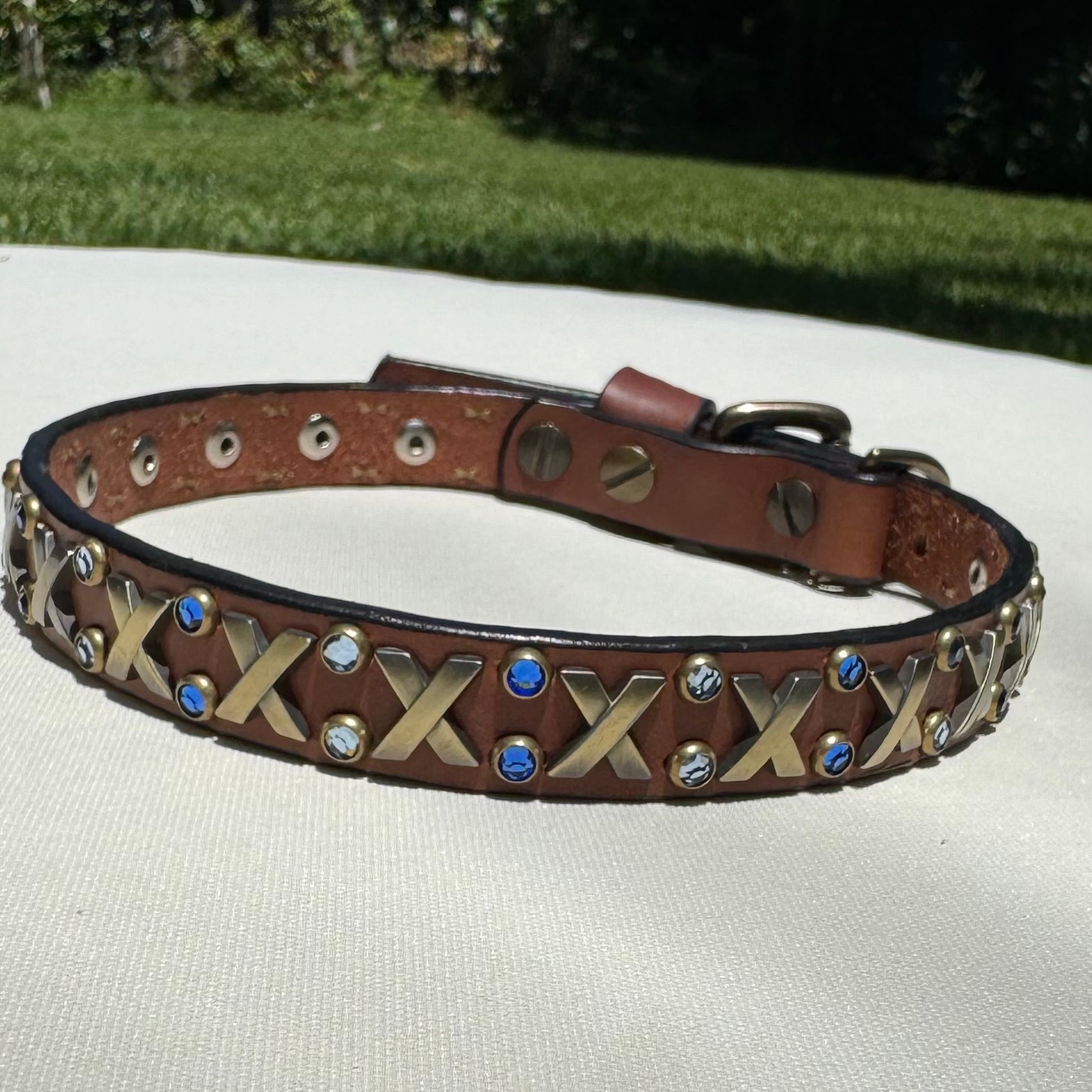 The Xcellent Collar – 3/4" | Handmade Leather Dog Collar with Premium Austrian & Czech Crystalsyes
