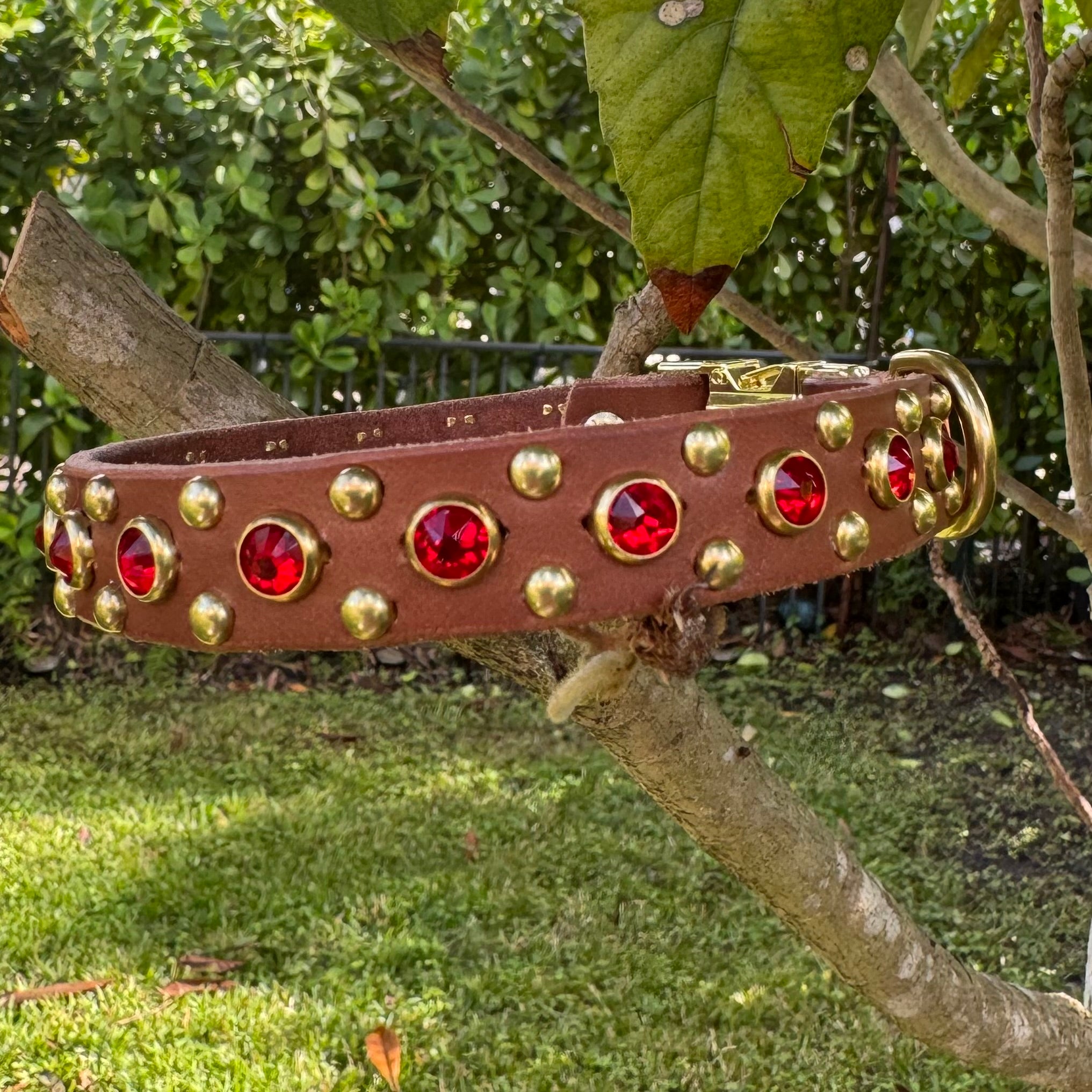 The Aurora Collar | Jeweled Leather Dog Collar 3/4" | Custom Crystal & Cabochon Collar for Small Dogs, Girl Dog Collar