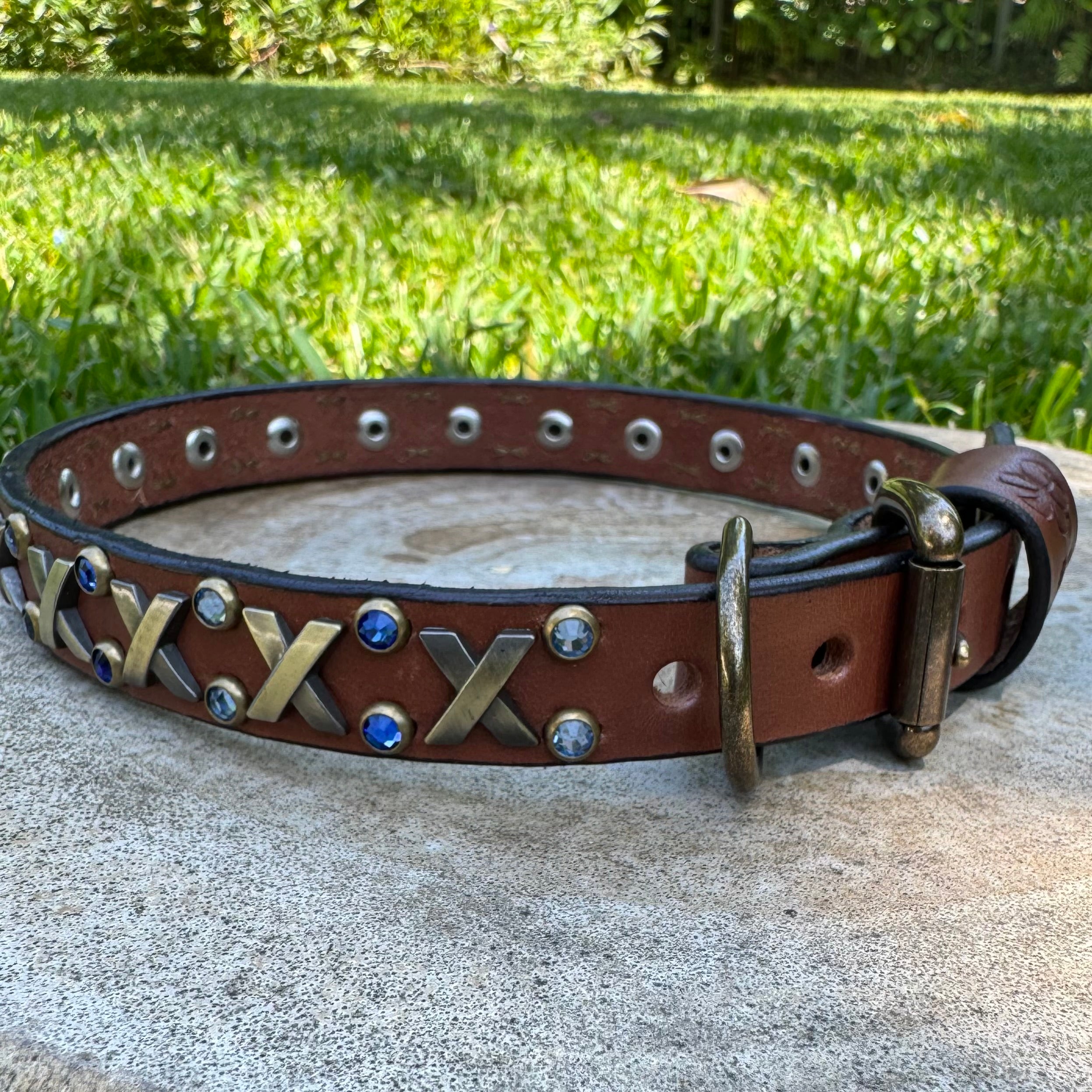 The Xcellent Collar – 3/4" | Handmade Leather Dog Collar with Premium Austrian & Czech Crystalsyes