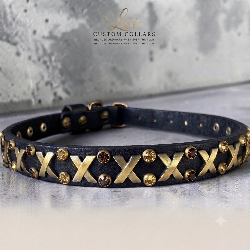The Xcellent Collar – 3/4" | Handmade Leather Dog Collar with Premium Czech & Austrian Crystals