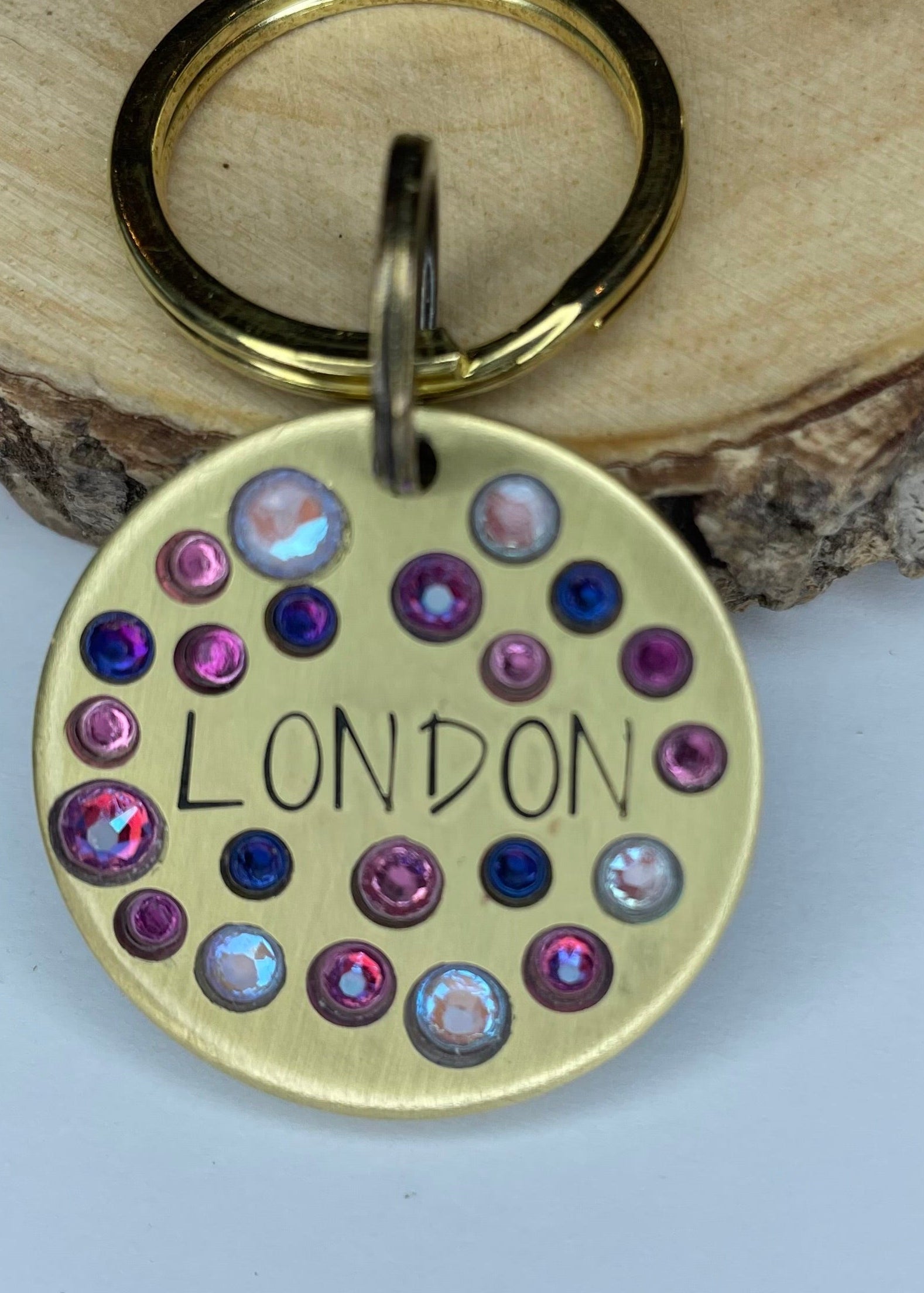 The Fancy Crystals Tag – Custom Hand Stamped Dog ID Tag with Czech & Austrian Crystals