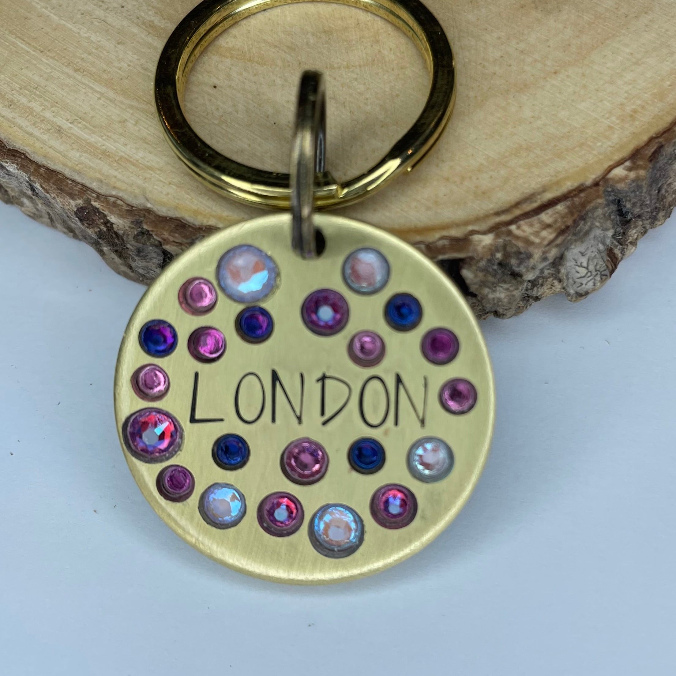 The Fancy Crystals Tag – Custom Hand Stamped Dog ID Tag with Swarovski Crystals