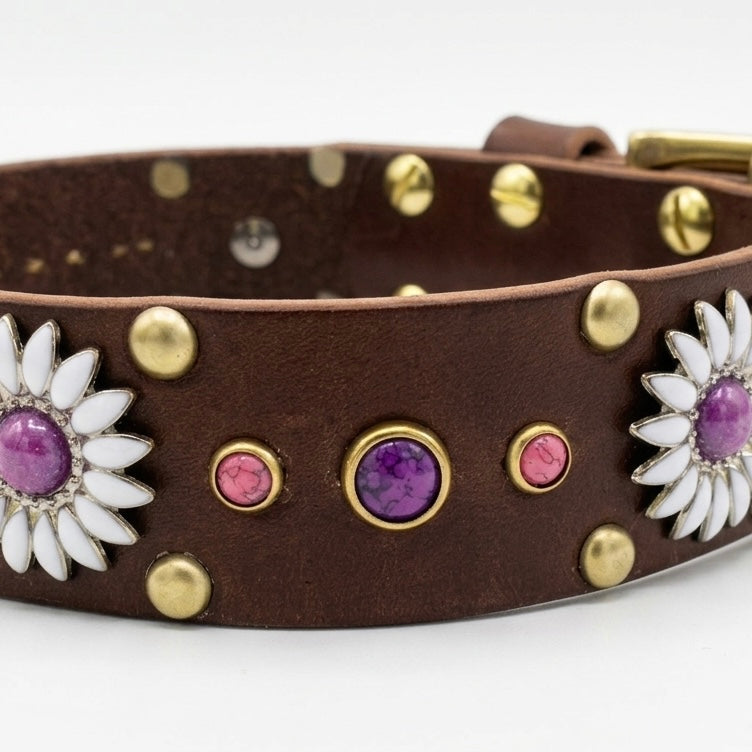 Daisy Leather Dog Collar – 1.5” Width