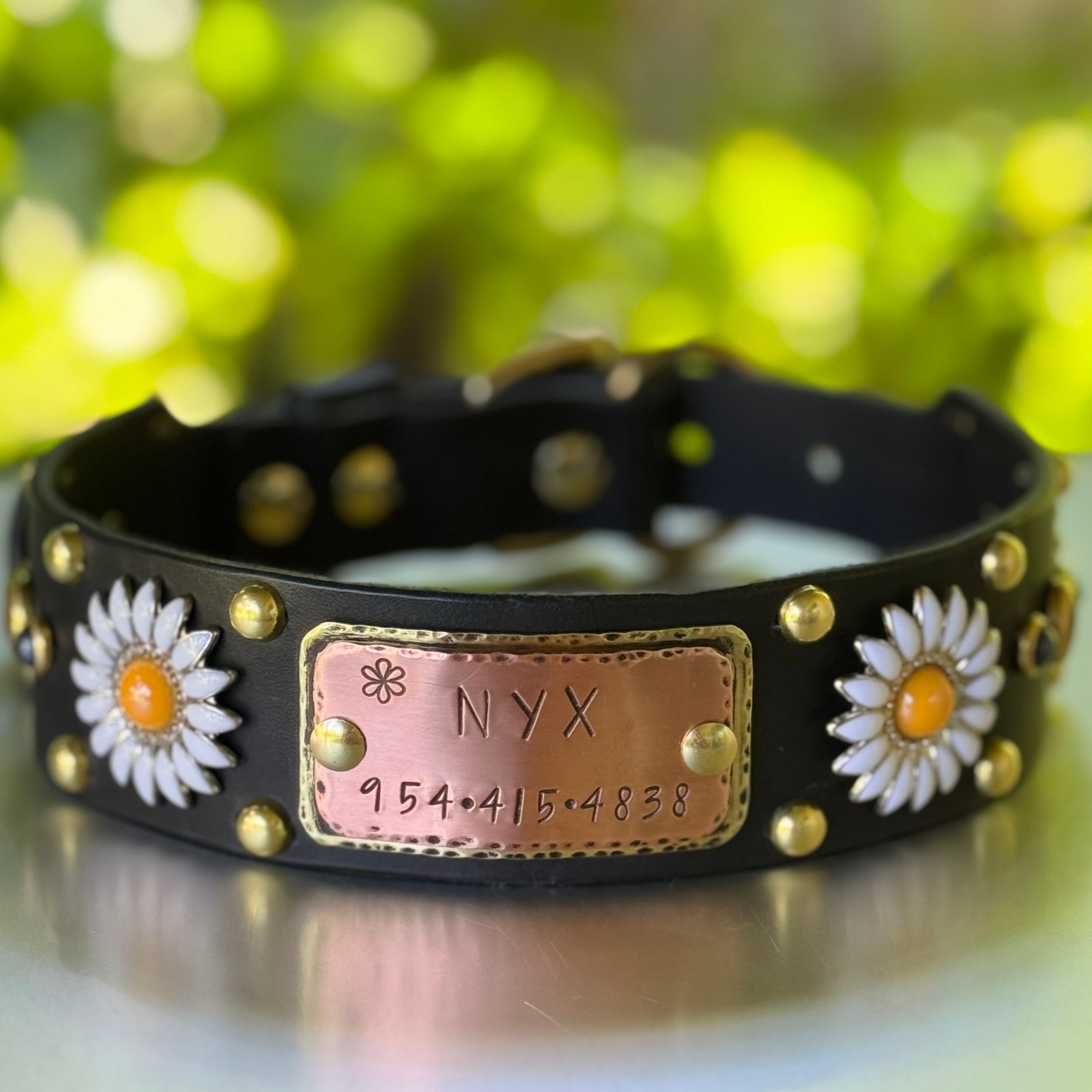 Daisy Leather Dog Collar – 1.5” Width