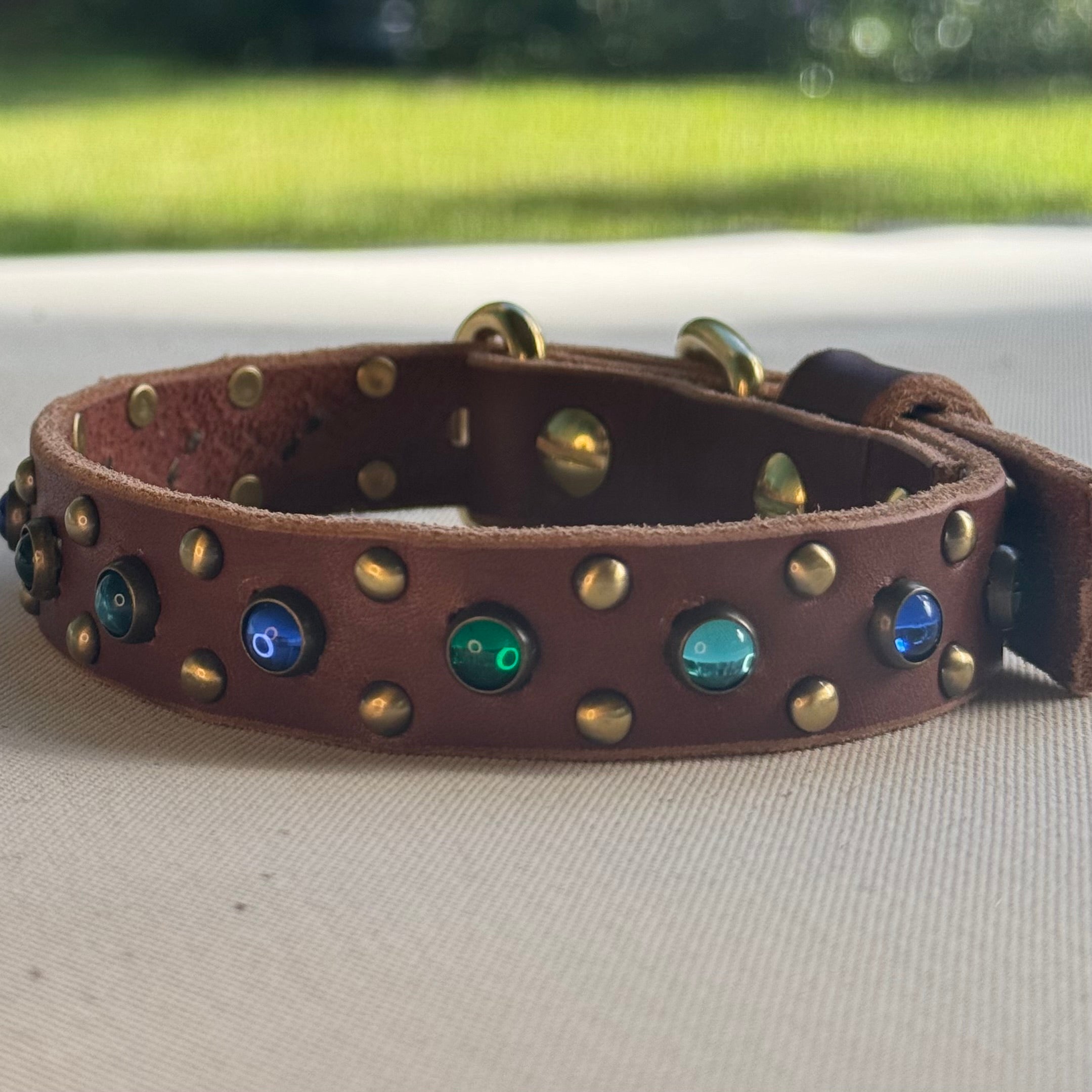 The Aurora Collar | 1" Jeweled Leather Dog Collar | Cabochon Collar | Girl Luxury Dog Collar, Dog Lover Gift