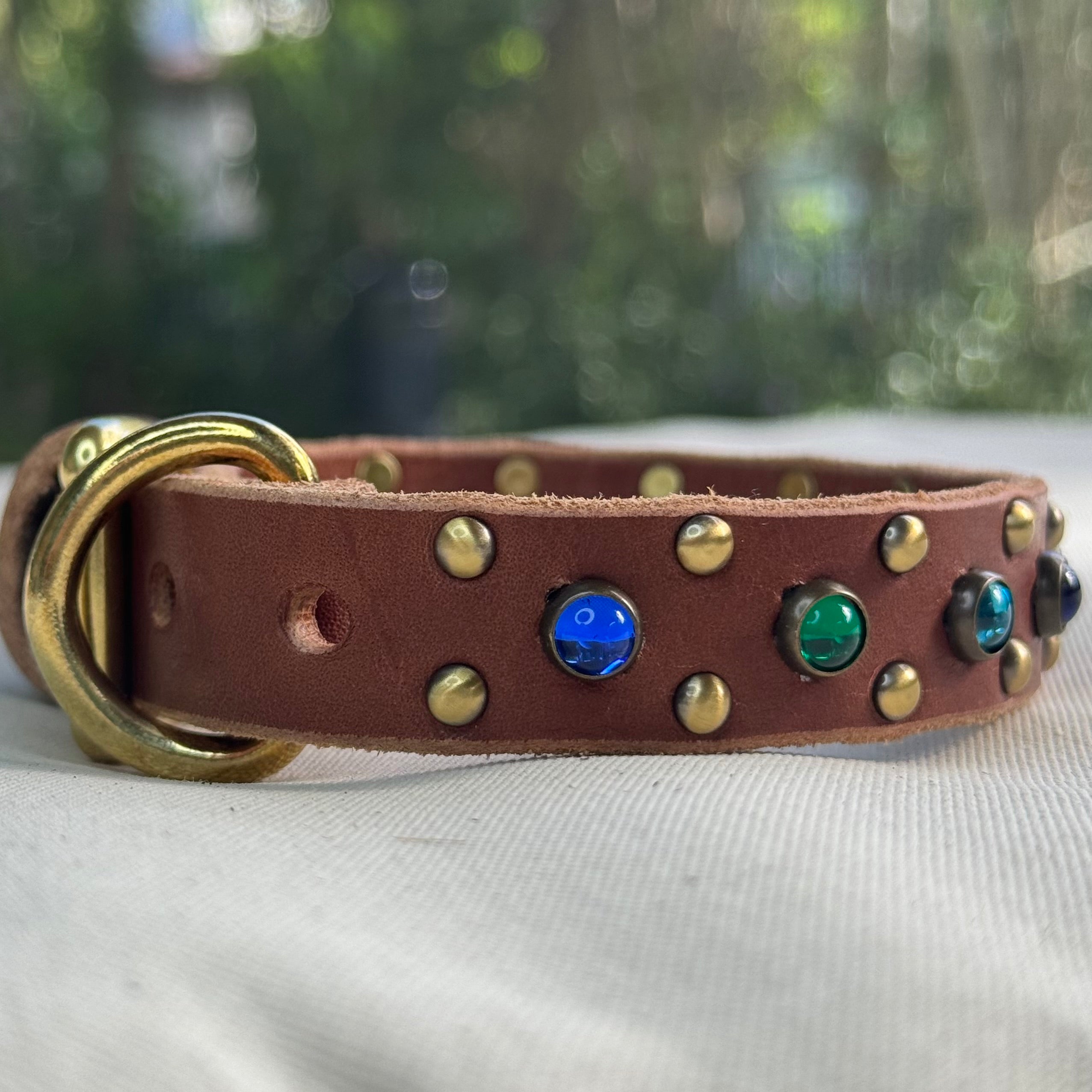 The Aurora Collar | Jeweled Leather Dog Collar 3/4" | Custom Crystal & Cabochon Collar for Small Dogs, Girl Dog Collar