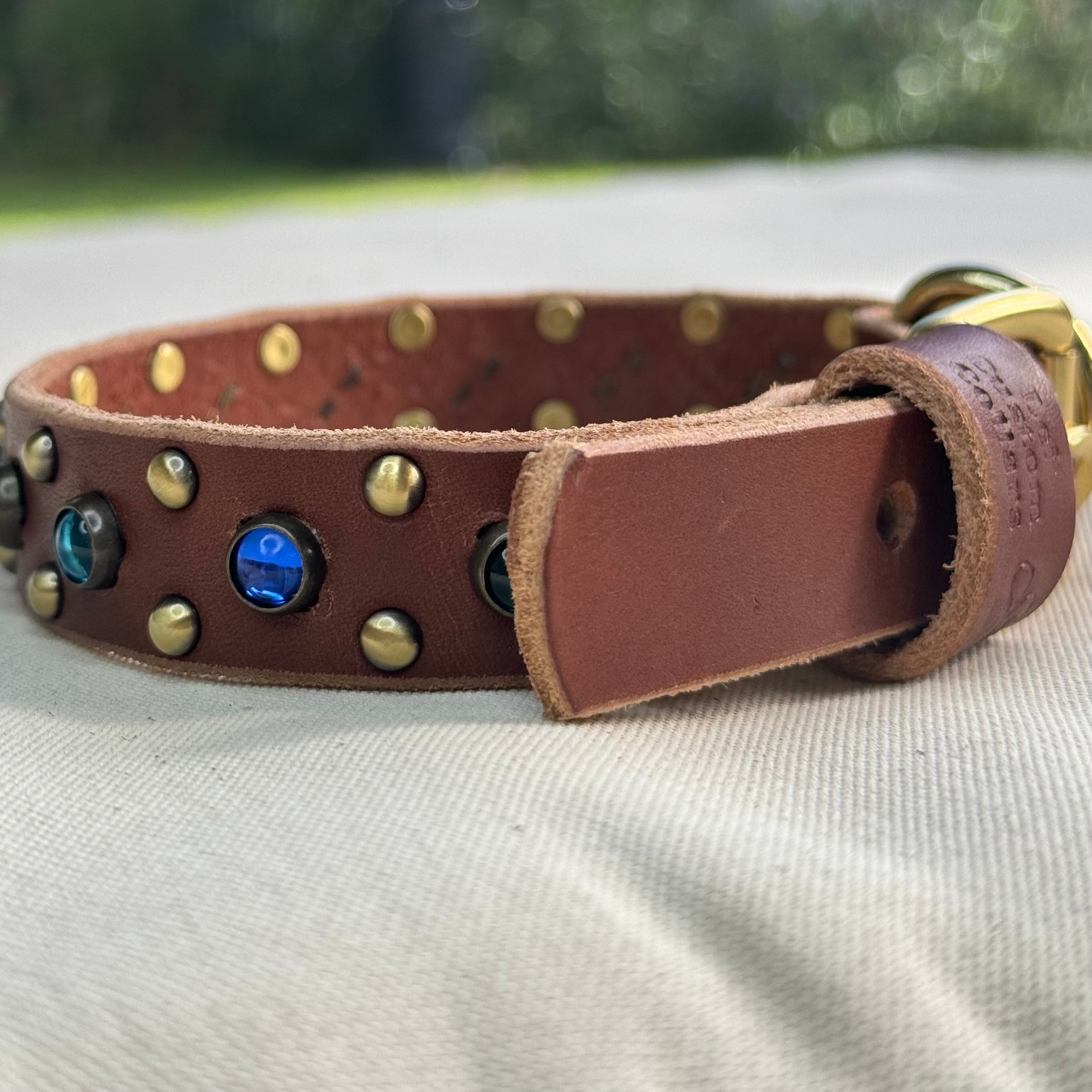 The Aurora Collar | Jeweled Leather Dog Collar 3/4" | Custom Crystal & Cabochon Collar for Small Dogs, Girl Dog Collar