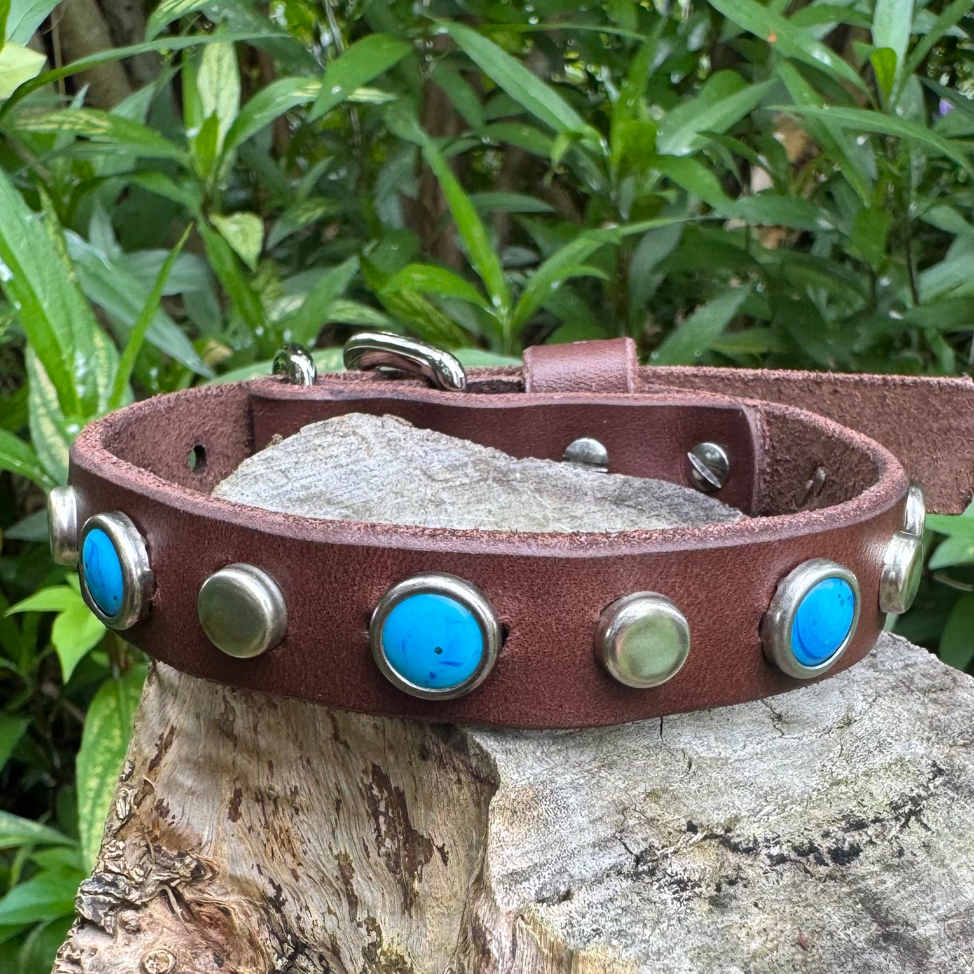 The Sedona – Turquoise Leather Dog Collar | Handmade 3/4" | Lei Custom Collars