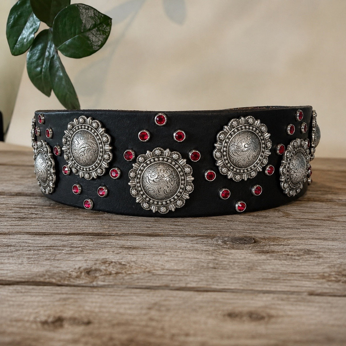 2" Berry Concho Swarovski Crystal Leather Dog Collar