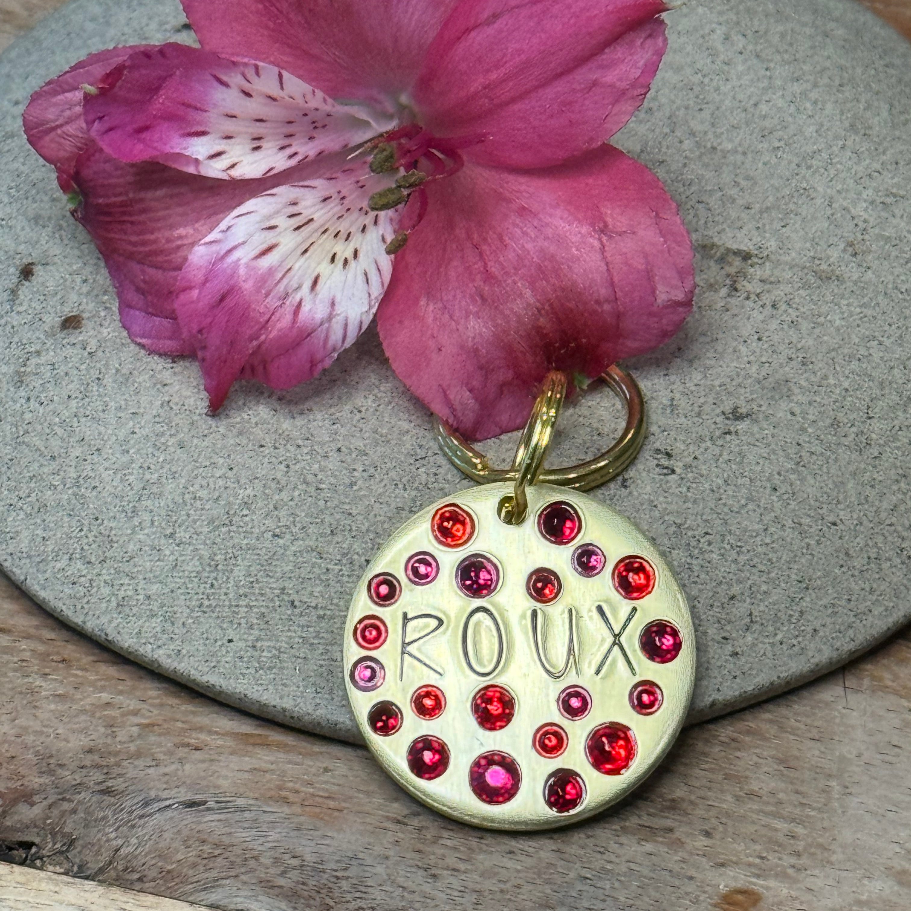 The Fancy Crystals Tag – Custom Hand Stamped Dog ID Tag with Swarovski Crystals